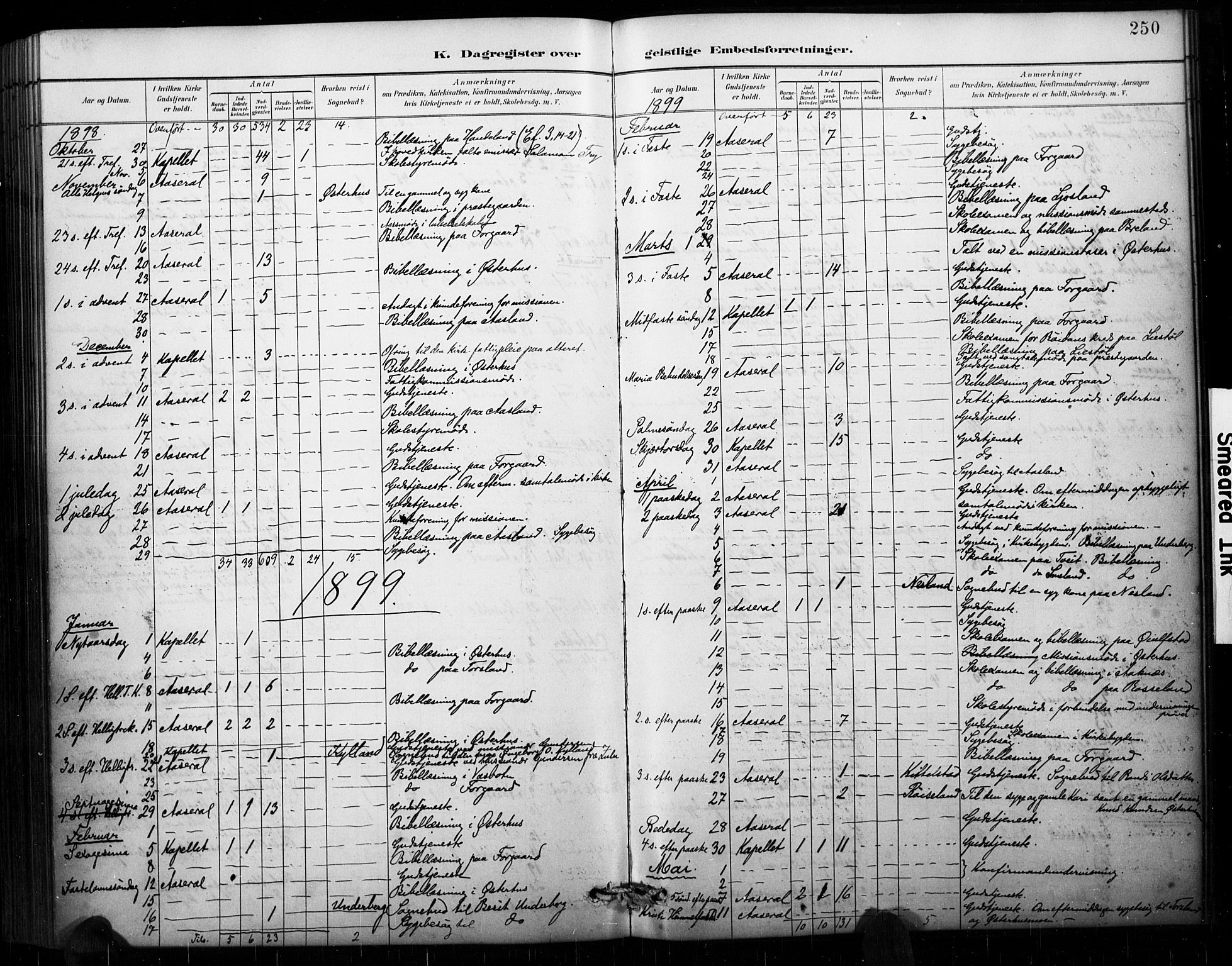 Åseral sokneprestkontor, AV/SAK-1111-0051/F/Fa/L0003: Parish register (official) no. A 3, 1884-1901, p. 250