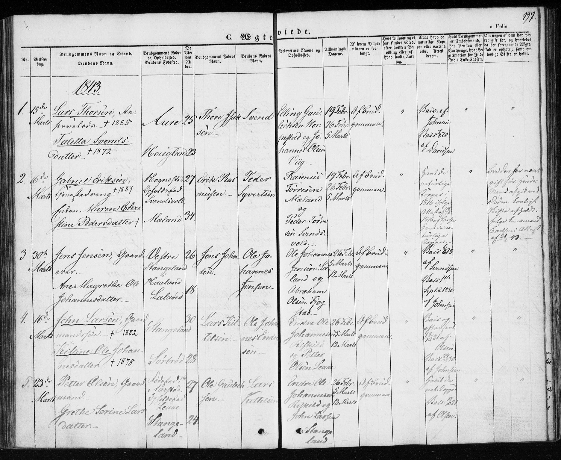 Klepp sokneprestkontor, SAST/A-101803/001/3/30BA/L0004: Parish register (official) no. A 4, 1842-1852, p. 197