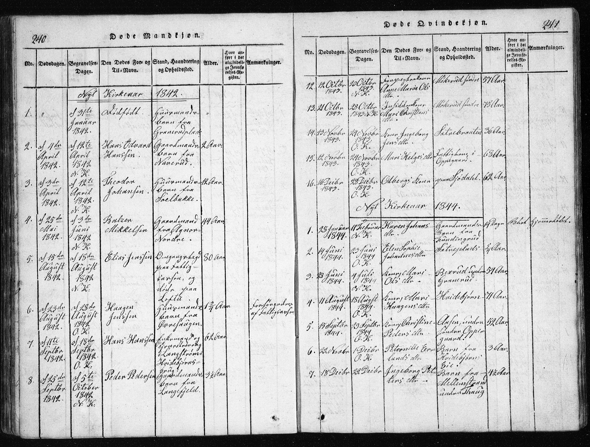 Nesodden prestekontor Kirkebøker, SAO/A-10013/G/Ga/L0001: Parish register (copy) no. I 1, 1814-1847, p. 240-241