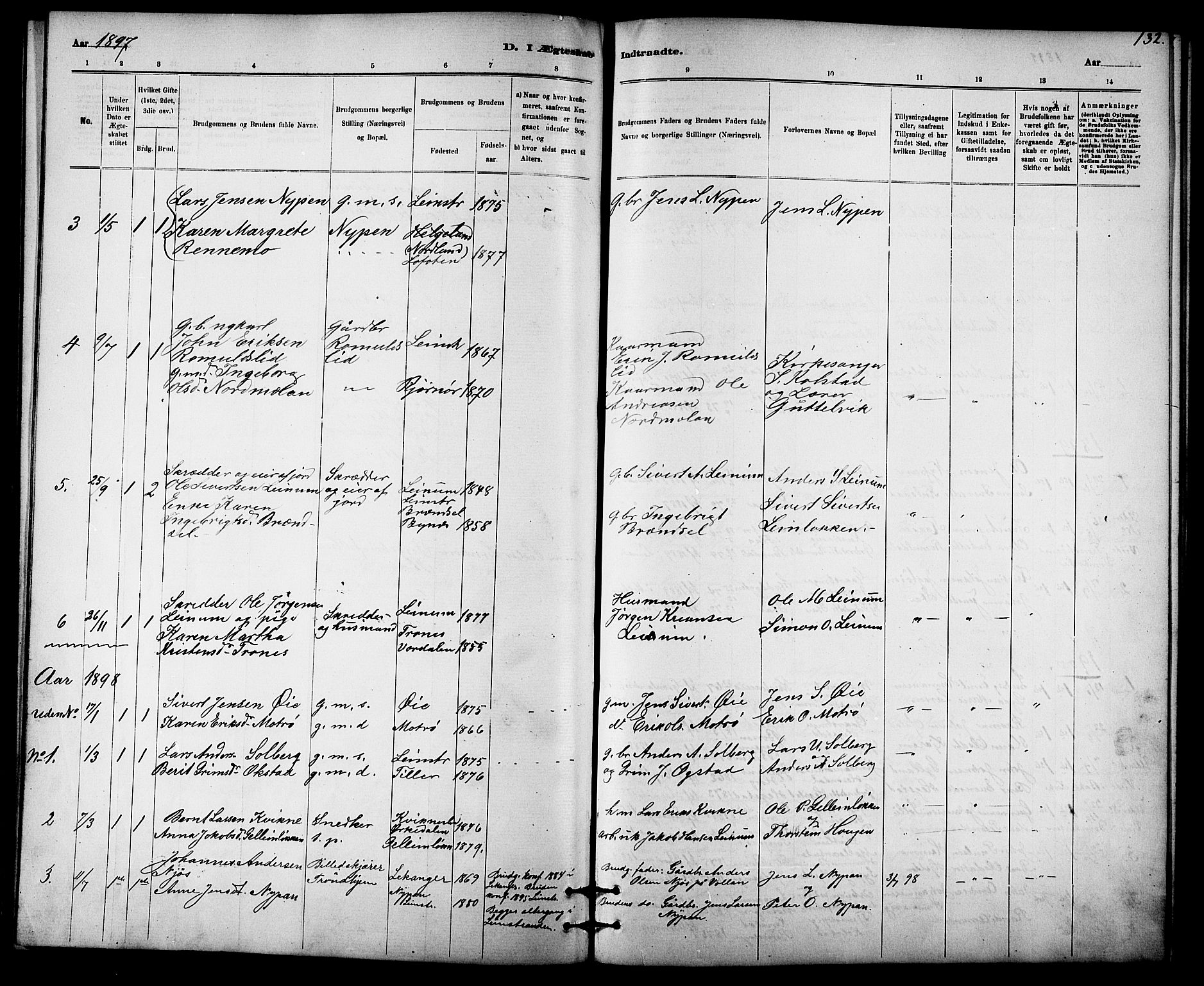 Ministerialprotokoller, klokkerbøker og fødselsregistre - Sør-Trøndelag, SAT/A-1456/613/L0395: Parish register (copy) no. 613C03, 1887-1909, p. 132