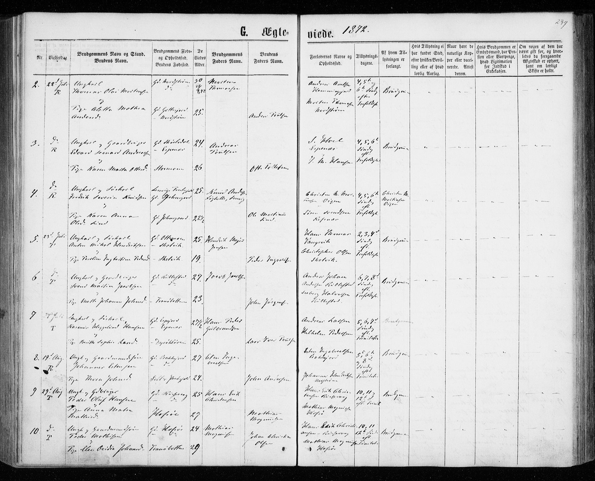 Tranøy sokneprestkontor, SATØ/S-1313/I/Ia/Iaa/L0008kirke: Parish register (official) no. 8, 1867-1877, p. 239