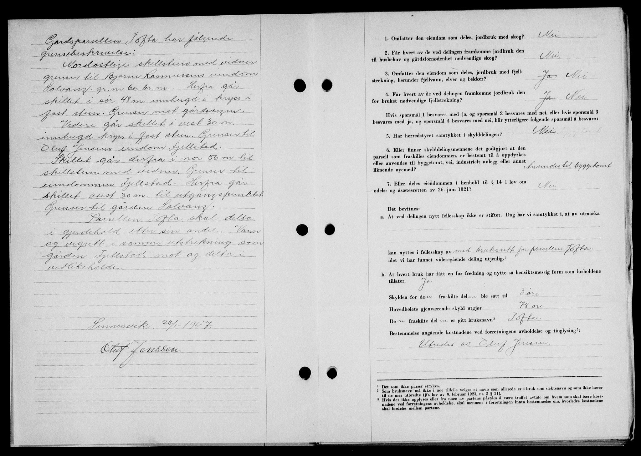 Lofoten sorenskriveri, SAT/A-0017/1/2/2C/L0015a: Mortgage book no. 15a, 1946-1947, Diary no: : 284/1947