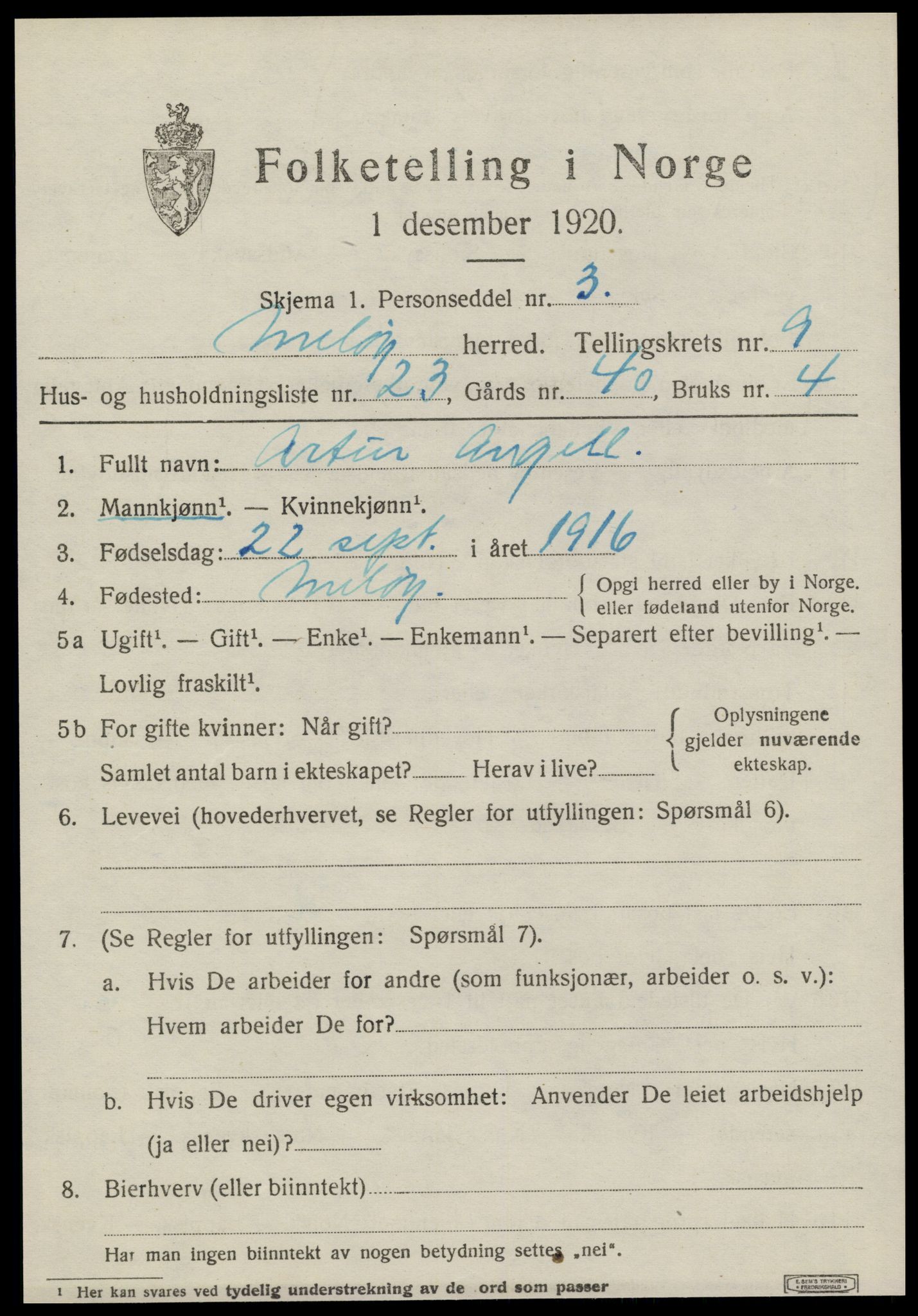 SAT, 1920 census for Meløy, 1920, p. 4713