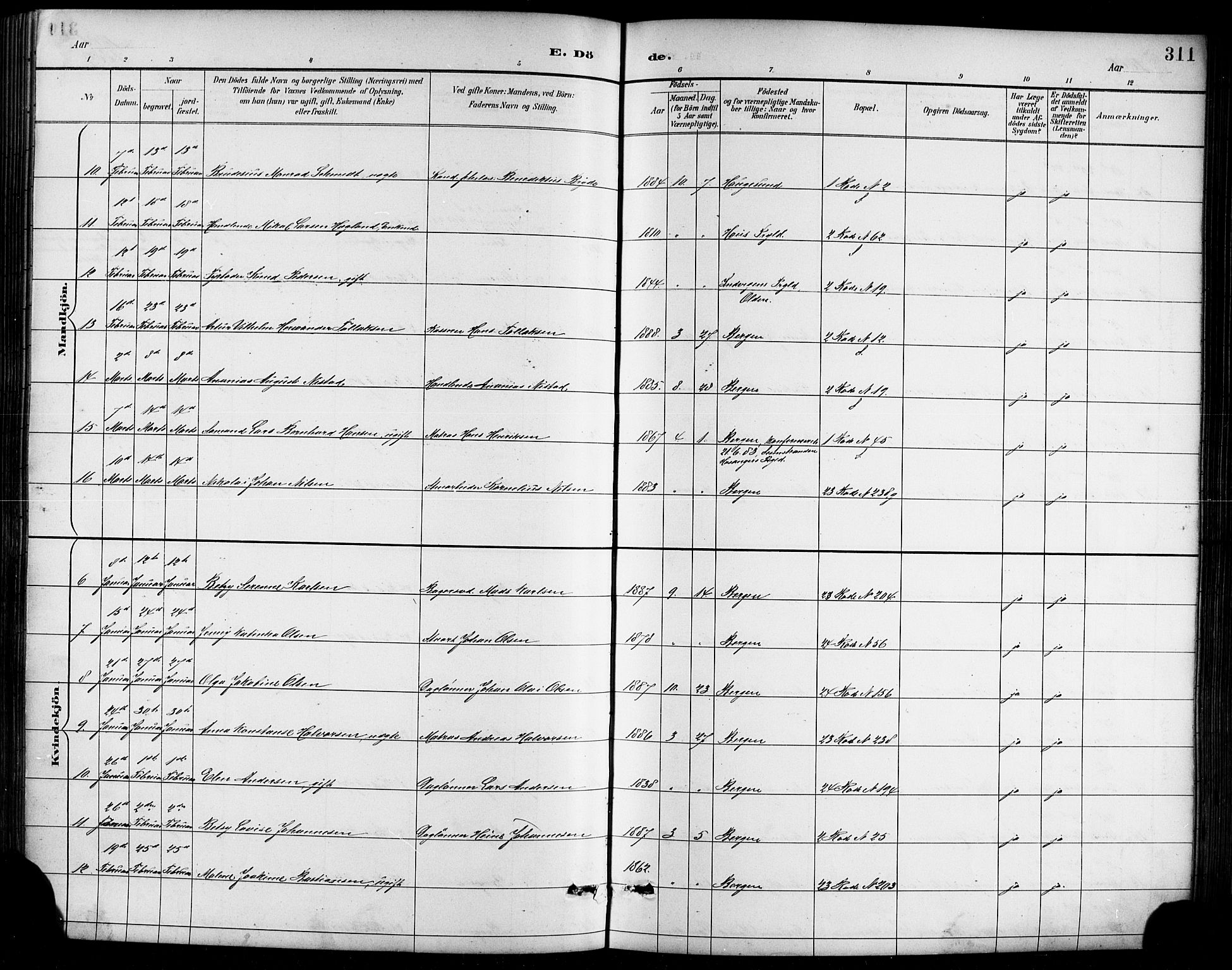 Sandviken Sokneprestembete, SAB/A-77601/H/Hb/L0002: Parish register (copy) no. A 3, 1888-1902, p. 311