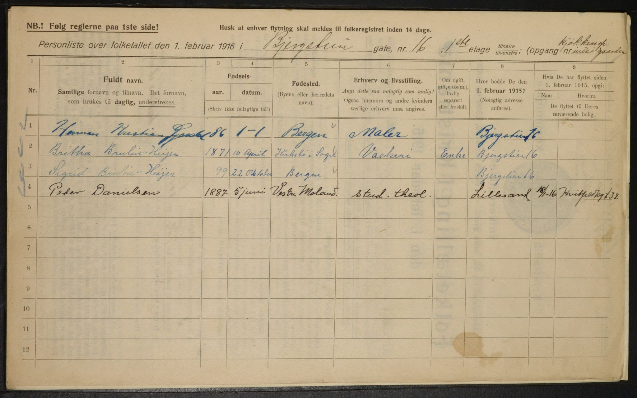 OBA, Municipal Census 1916 for Kristiania, 1916, p. 4620