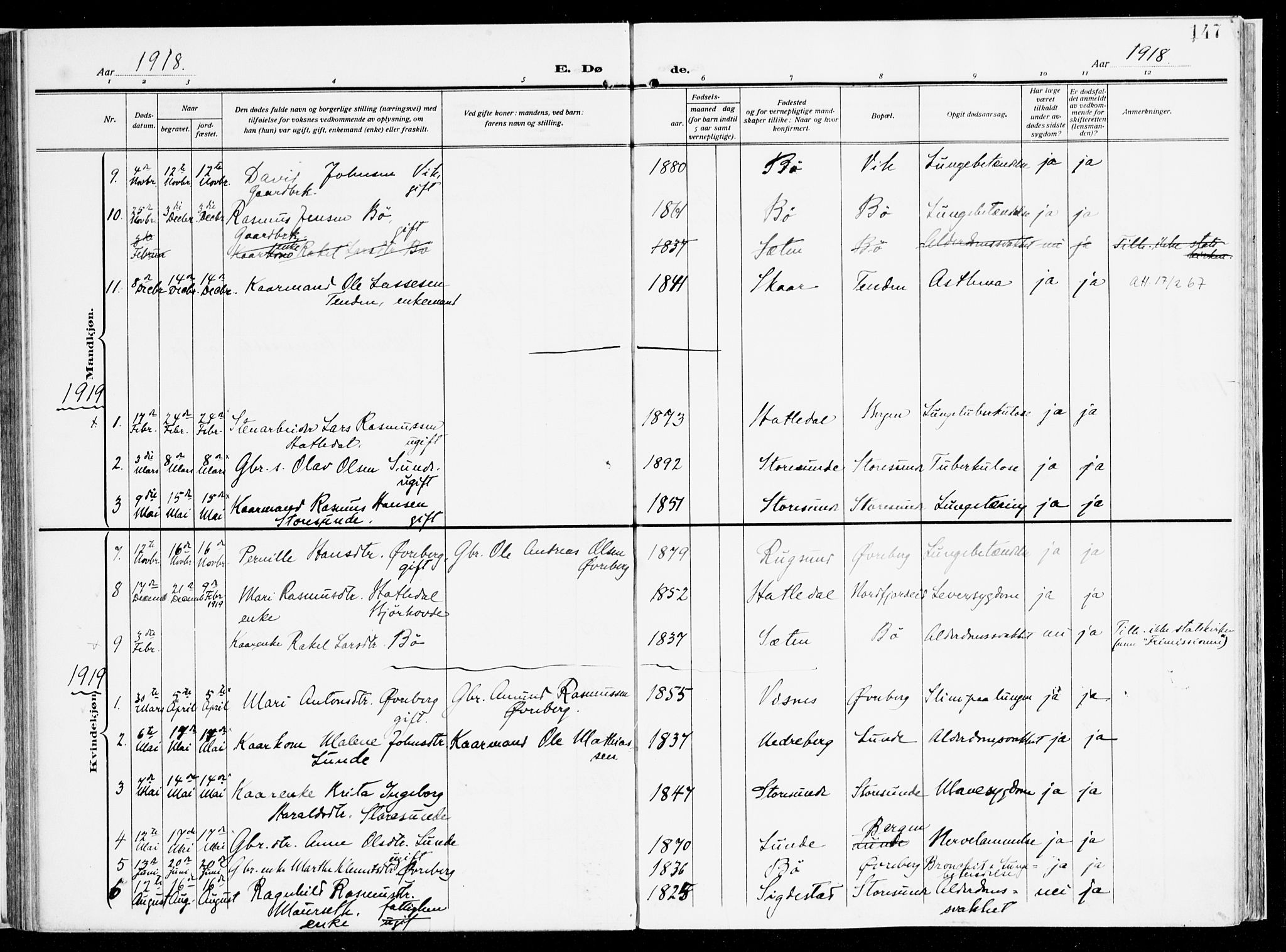 Stryn Sokneprestembete, AV/SAB-A-82501: Parish register (official) no. B 2, 1908-1936, p. 147