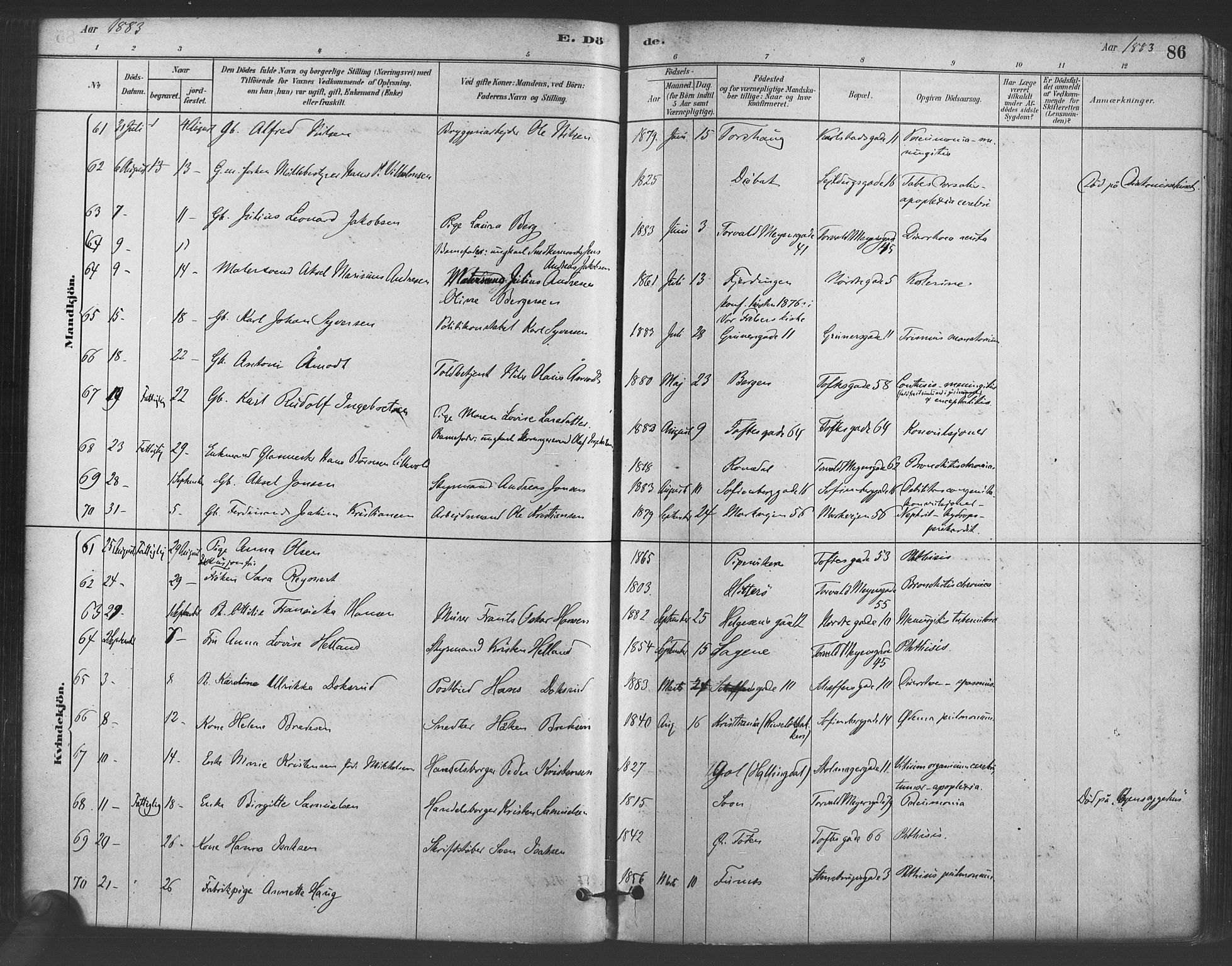 Paulus prestekontor Kirkebøker, AV/SAO-A-10871/F/Fa/L0005: Parish register (official) no. 5, 1879-1889, p. 86