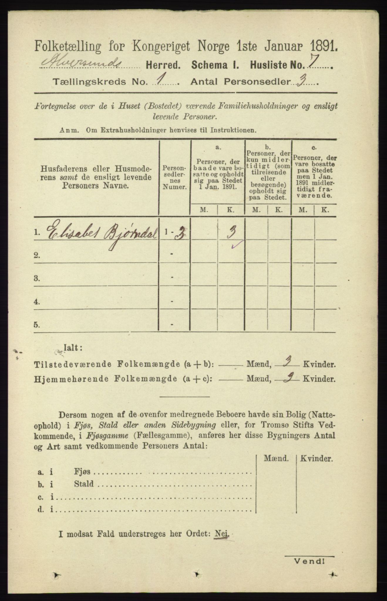 RA, 1891 census for 1257 Alversund, 1891, p. 36