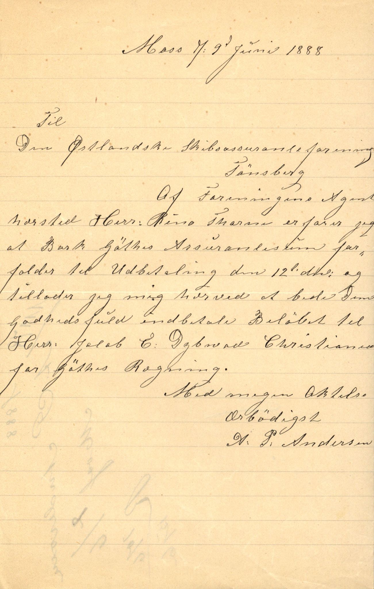 Pa 63 - Østlandske skibsassuranceforening, VEMU/A-1079/G/Ga/L0021/0006: Havaridokumenter / Gøthe, Granit, Granen, Harmonie, Lindsay, 1888, p. 2