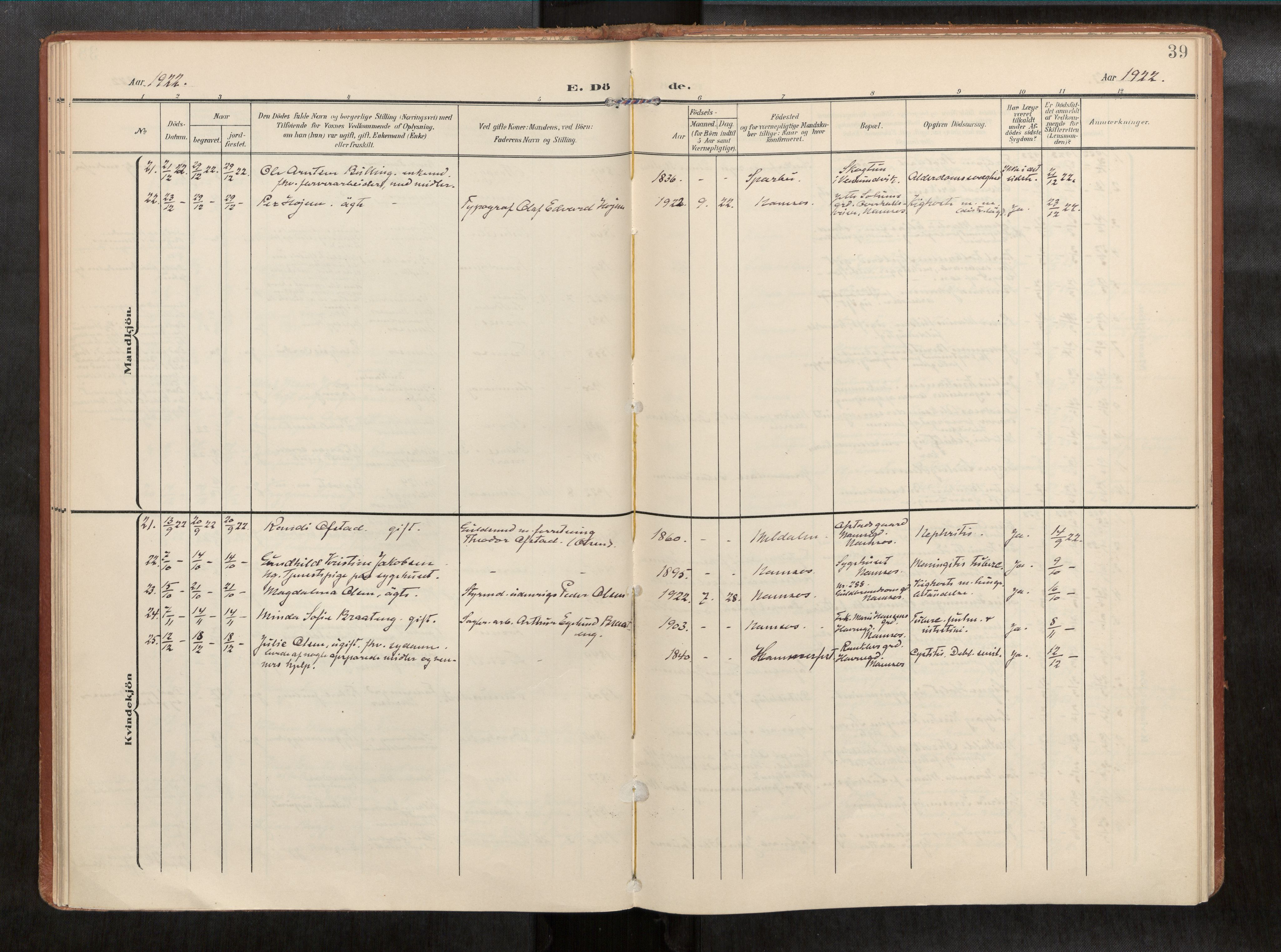 Ministerialprotokoller, klokkerbøker og fødselsregistre - Nord-Trøndelag, AV/SAT-A-1458/768/L0579b: Parish register (official) no. 768A15, 1908-1945, p. 39