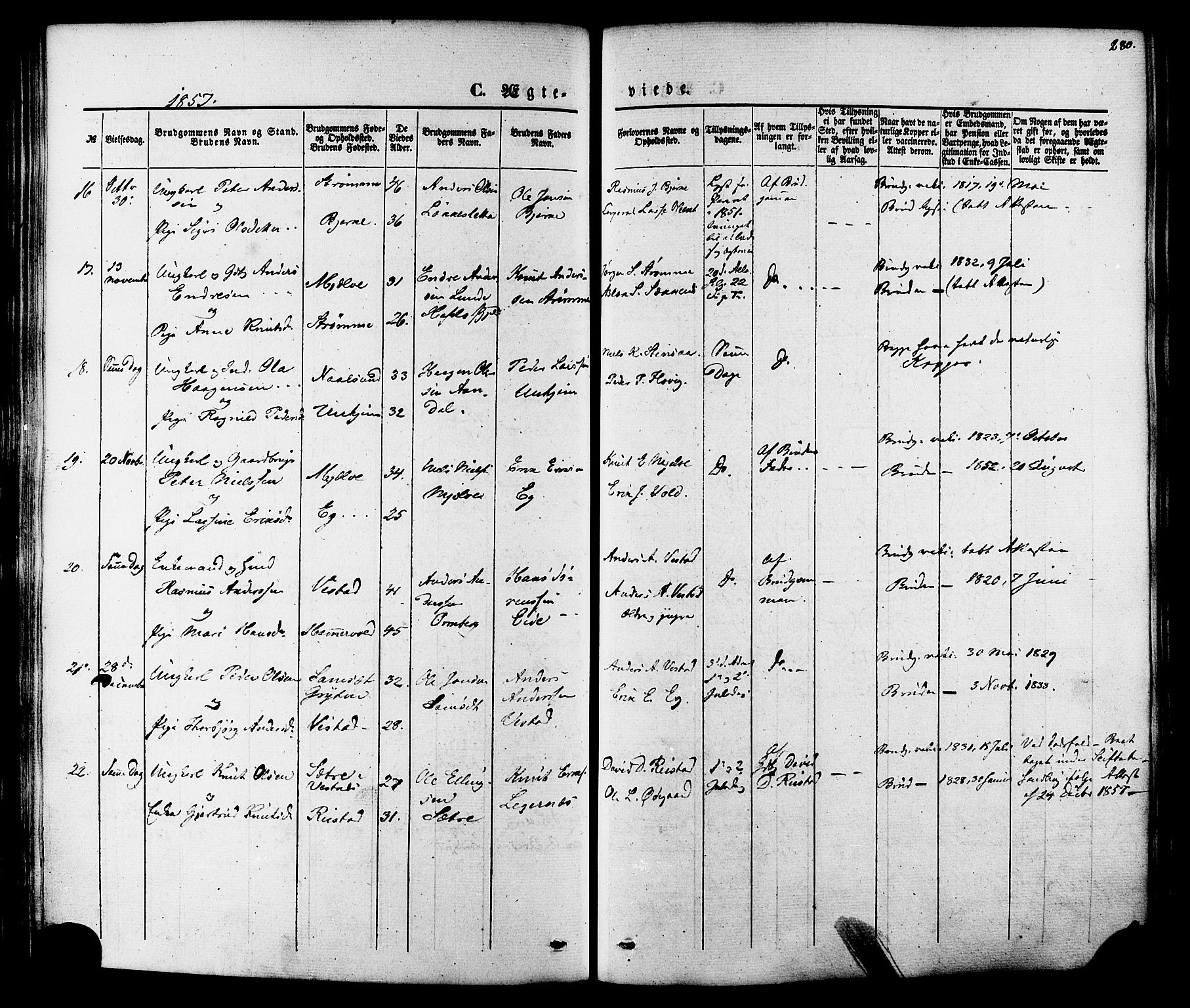 Ministerialprotokoller, klokkerbøker og fødselsregistre - Møre og Romsdal, AV/SAT-A-1454/547/L0603: Parish register (official) no. 547A05, 1846-1877, p. 280