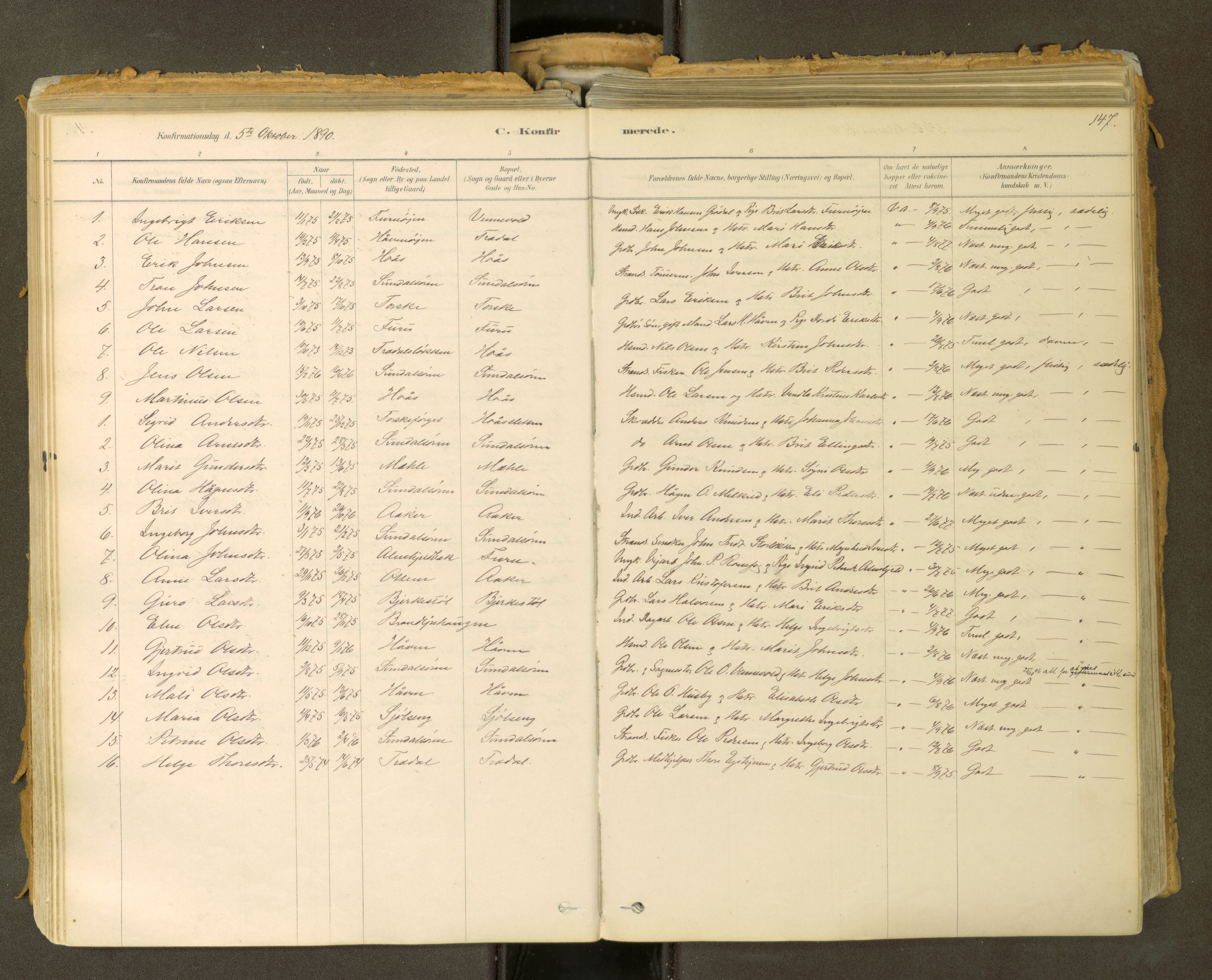 Sunndal sokneprestkontor, SAT/A-1085/1/I/I1/I1a: Parish register (official) no. 2, 1877-1914, p. 147