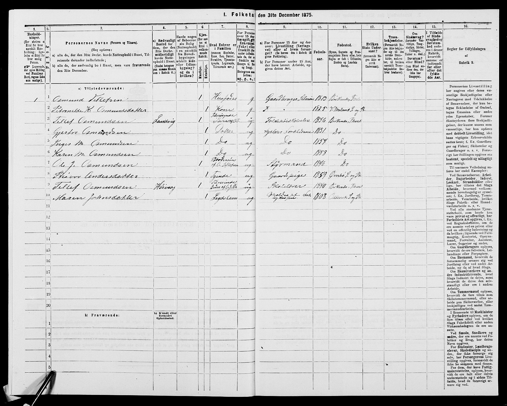 SAK, 1875 census for 1013P Tveit, 1875, p. 1203