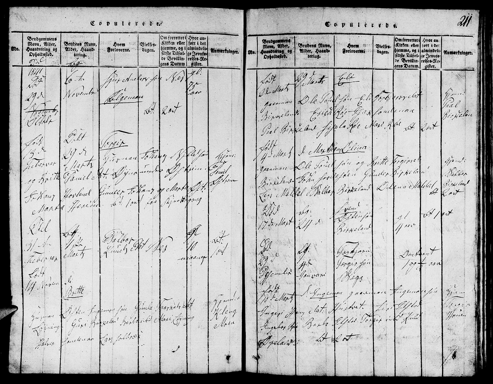 Suldal sokneprestkontor, SAST/A-101845/01/V/L0002: Parish register (copy) no. B 2, 1816-1845, p. 211