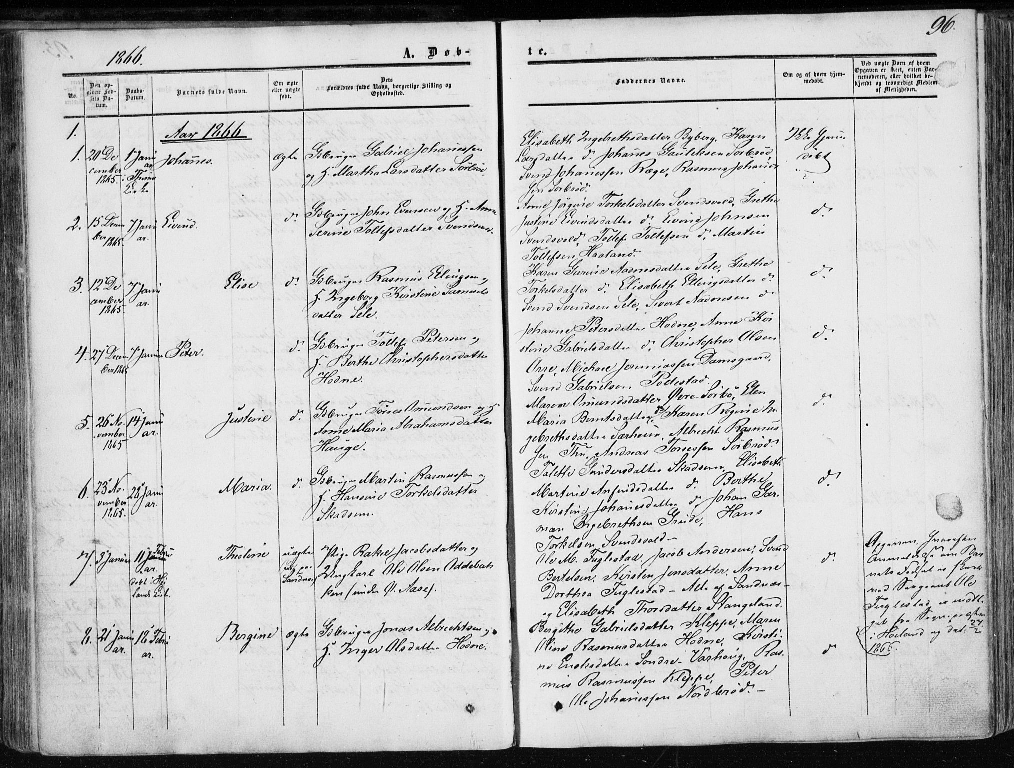 Klepp sokneprestkontor, SAST/A-101803/001/3/30BA/L0005: Parish register (official) no. A 5, 1853-1870, p. 96