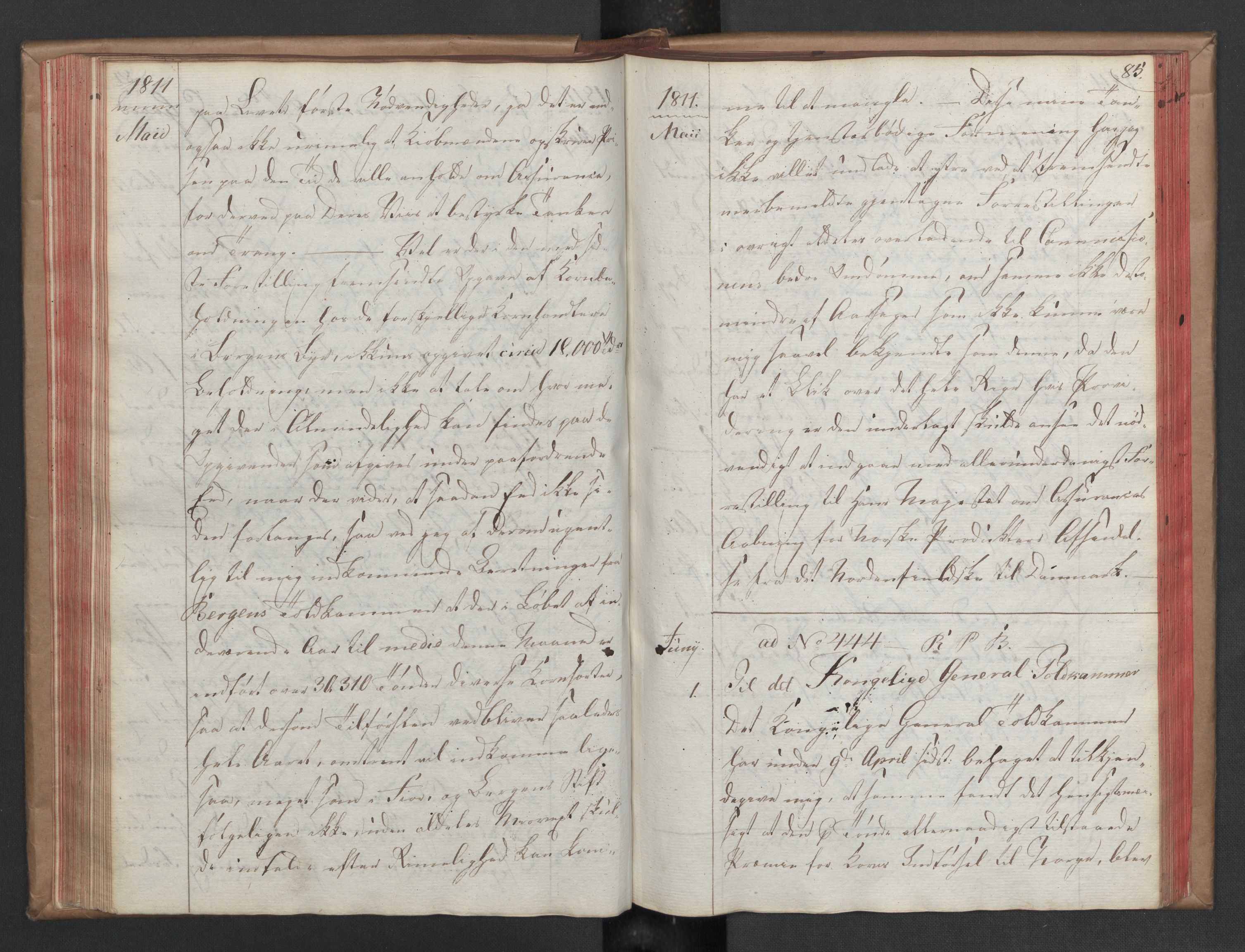 Stattholderembetet 1810-1814, 2. kontor (Kontor B), AV/RA-EA-5432/Ba/L0001: Kollegial korrespondanseprotokoll, 1810-1811, p. 84b-85a