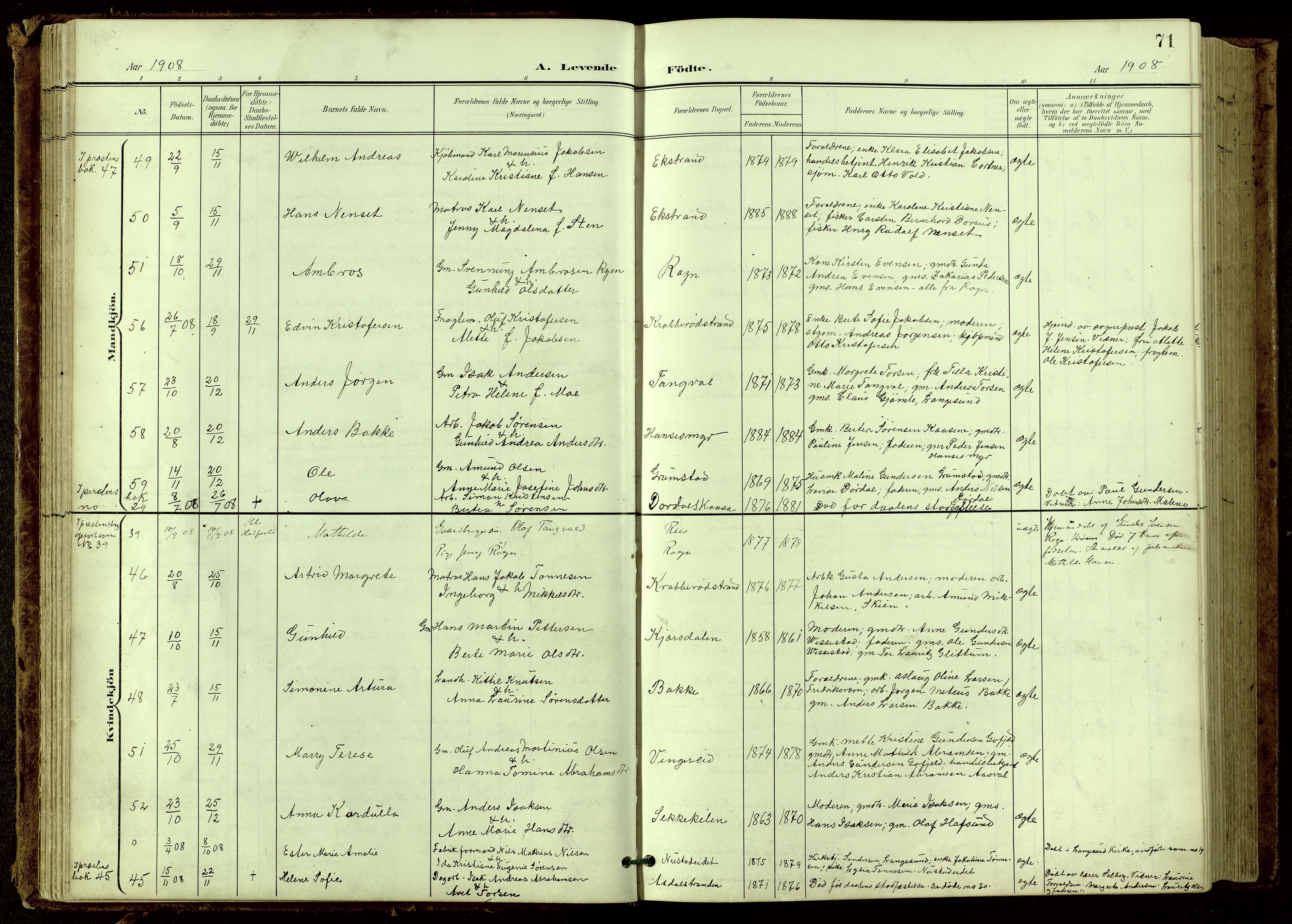 Bamble kirkebøker, SAKO/A-253/G/Ga/L0010: Parish register (copy) no. I 10, 1901-1919, p. 71
