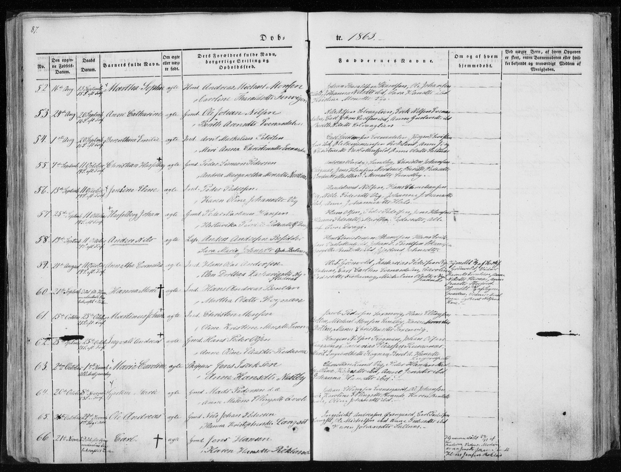 Ministerialprotokoller, klokkerbøker og fødselsregistre - Nordland, AV/SAT-A-1459/847/L0666: Parish register (official) no. 847A06, 1842-1871, p. 87