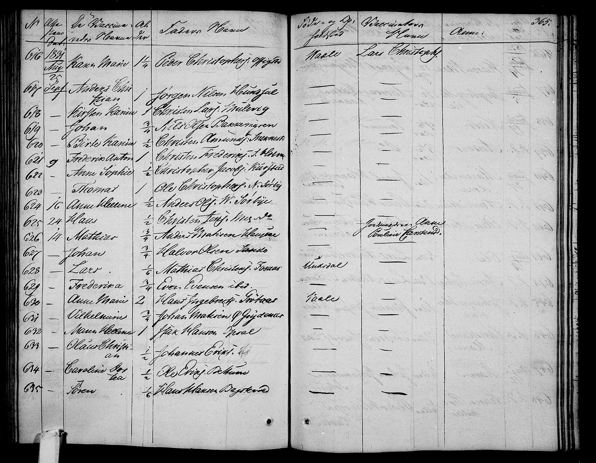 Våle kirkebøker, AV/SAKO-A-334/F/Fa/L0008: Parish register (official) no. I 8, 1824-1844, p. 365