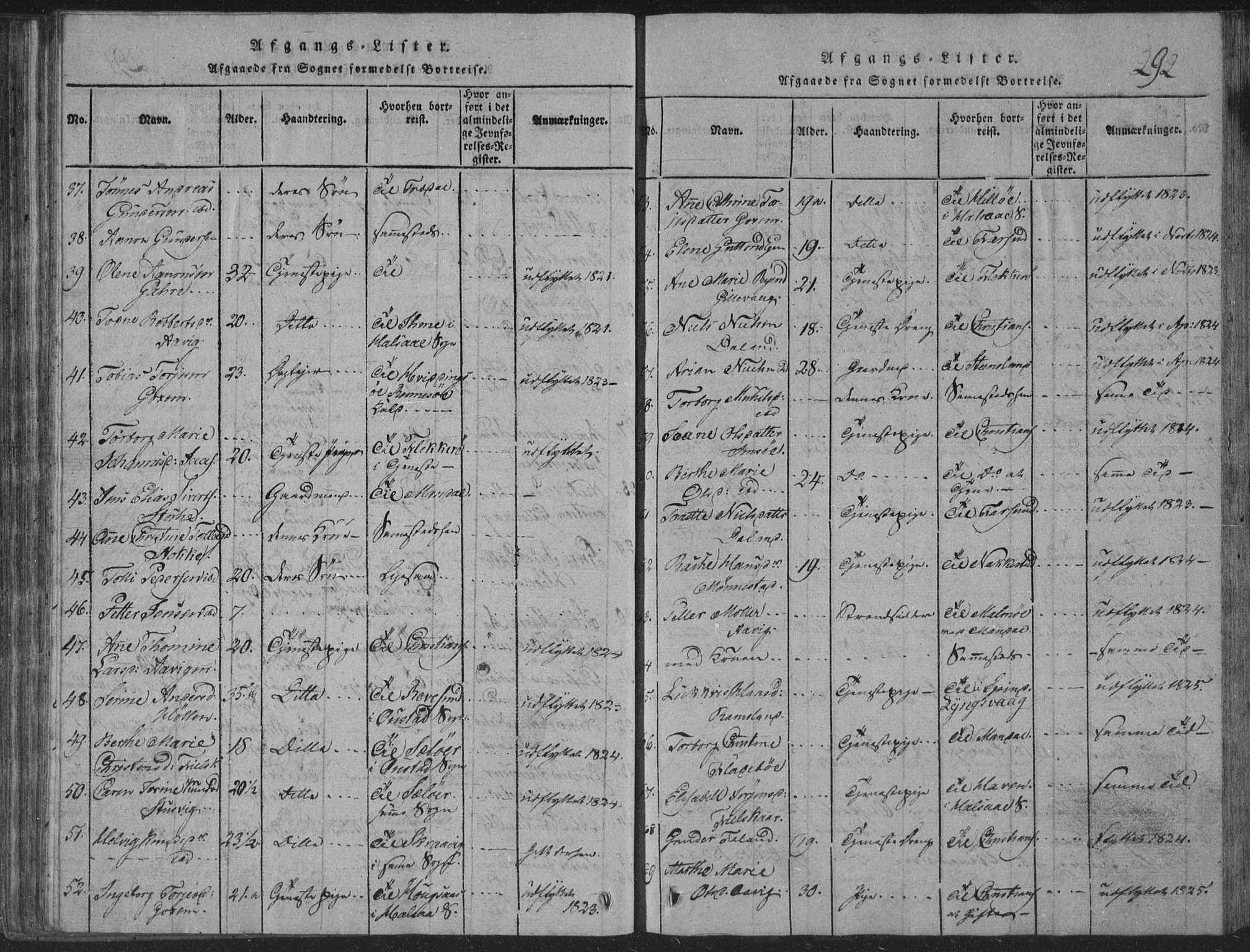 Sør-Audnedal sokneprestkontor, SAK/1111-0039/F/Fb/Fba/L0001: Parish register (copy) no. B 1, 1815-1850, p. 292