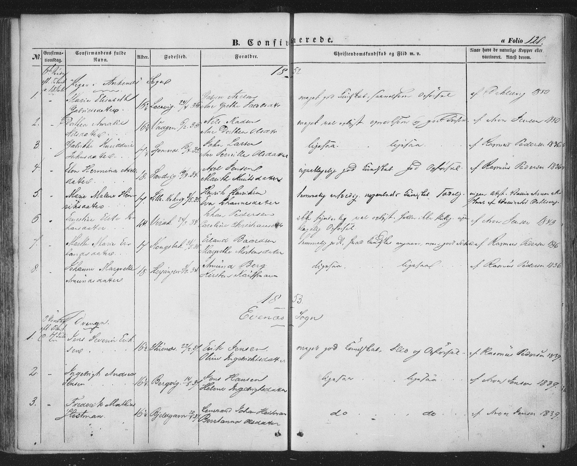 Ministerialprotokoller, klokkerbøker og fødselsregistre - Nordland, SAT/A-1459/863/L0895: Parish register (official) no. 863A07, 1851-1860, p. 120