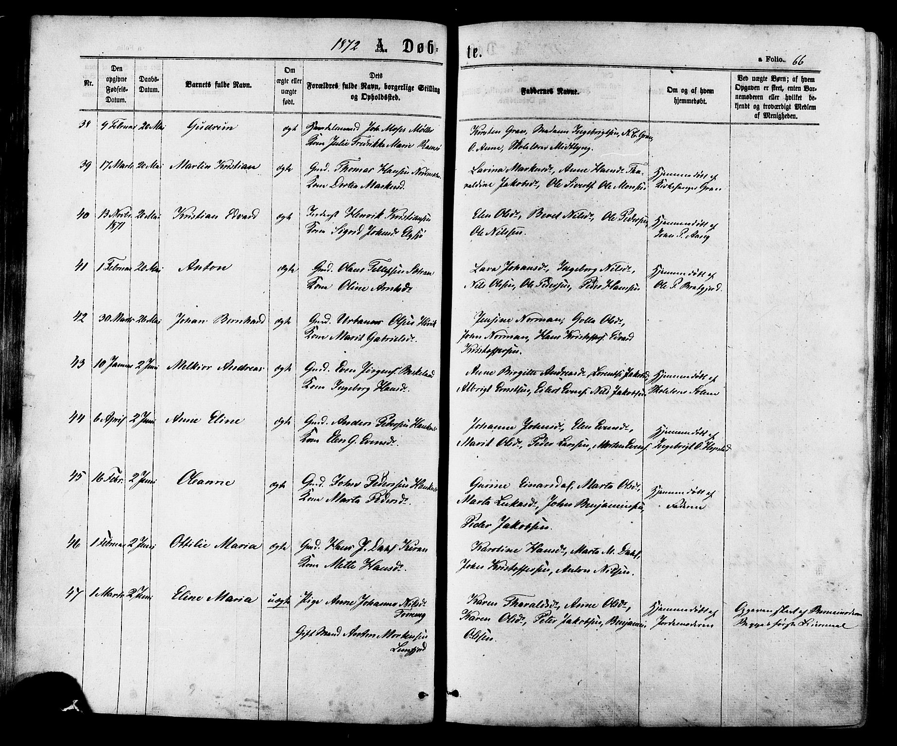 Ministerialprotokoller, klokkerbøker og fødselsregistre - Sør-Trøndelag, AV/SAT-A-1456/657/L0706: Parish register (official) no. 657A07, 1867-1878, p. 66