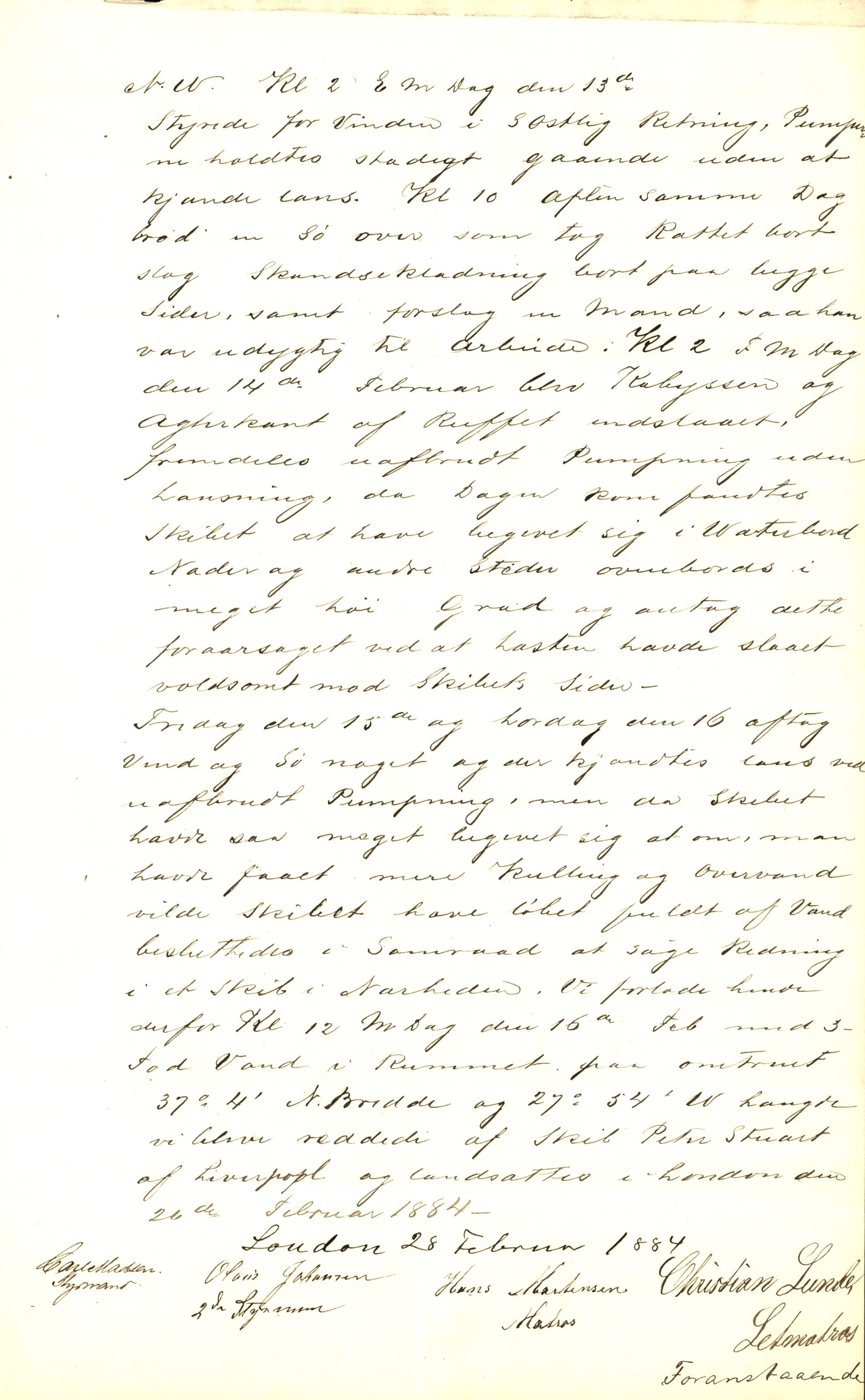 Pa 63 - Østlandske skibsassuranceforening, VEMU/A-1079/G/Ga/L0017/0005: Havaridokumenter / Signe, Hurra, Activ, Sjofna, Senior, Scandia, 1884, p. 4