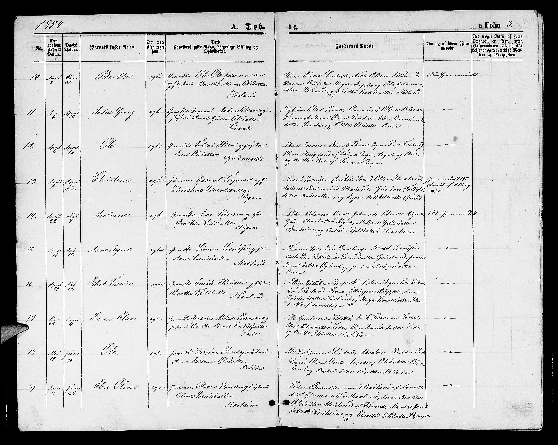 Hå sokneprestkontor, SAST/A-101801/001/30BB/L0001: Parish register (copy) no. B 1, 1854-1883, p. 3