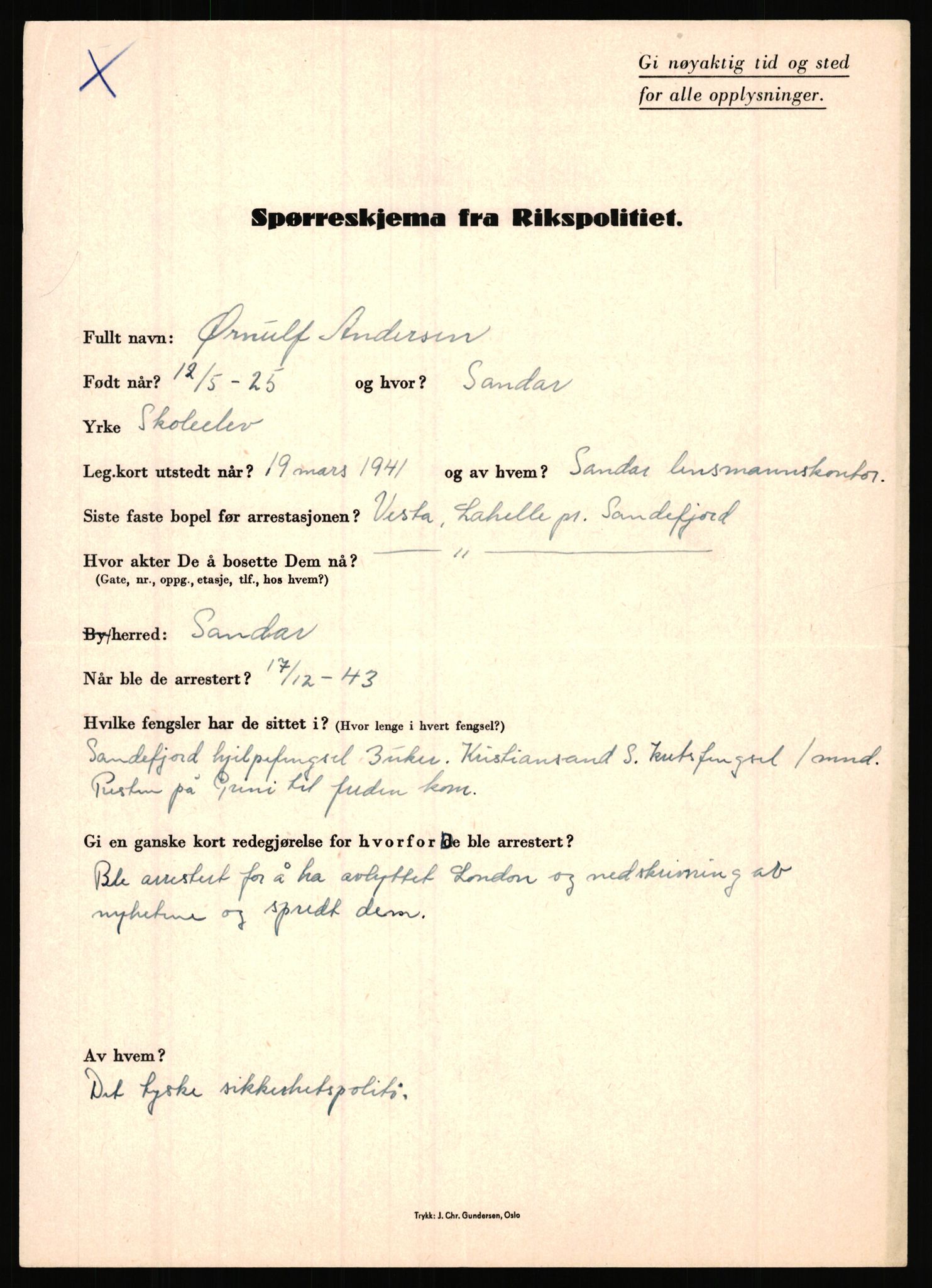 Rikspolitisjefen, AV/RA-S-1560/L/L0001: Abelseth, Rudolf - Berentsen, Odd, 1940-1945, p. 613