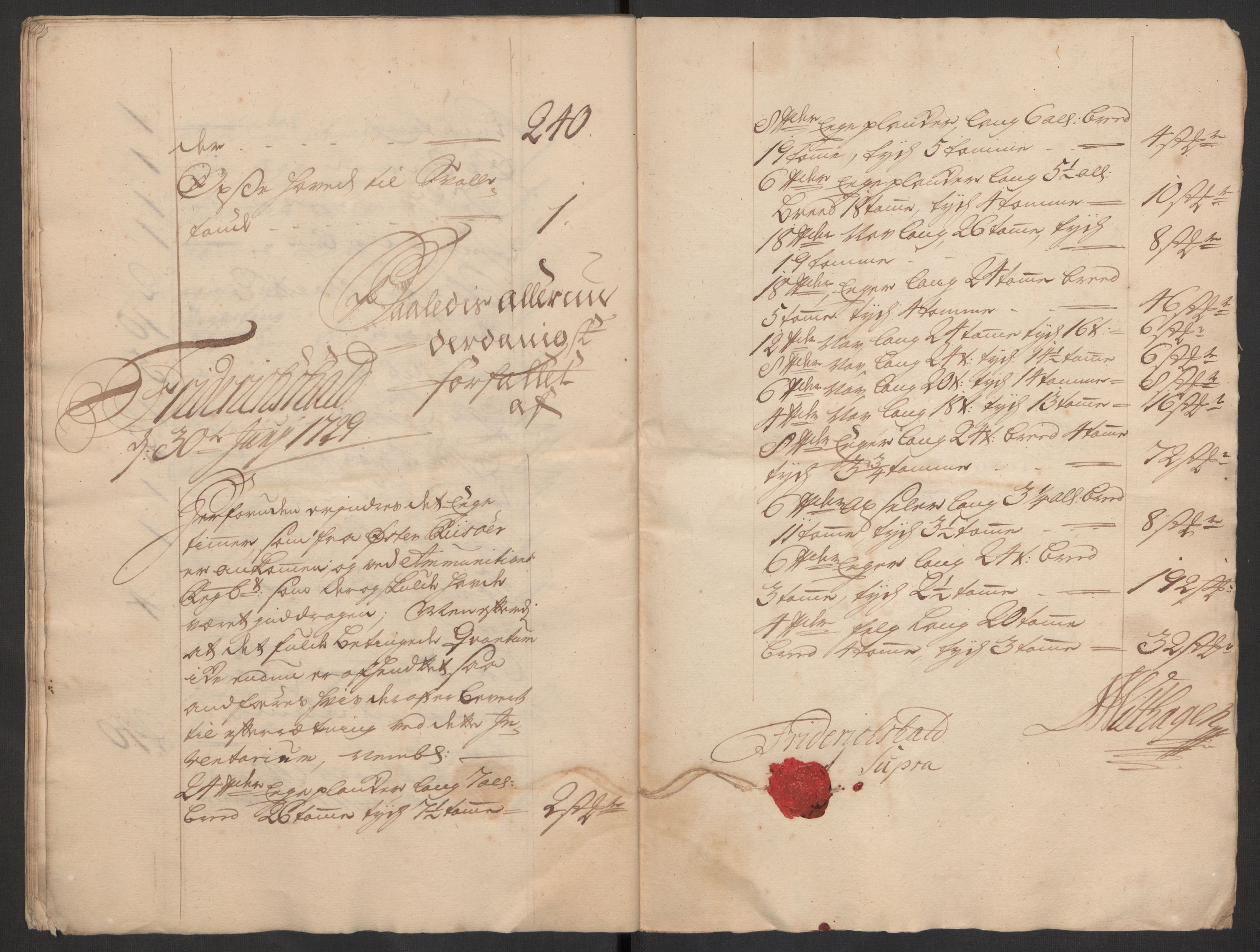 Kommanderende general (KG I) med Det norske krigsdirektorium, AV/RA-EA-5419/D/L0153: Fredriksten festning: Brev, inventarfortegnelser og regnskapsekstrakter, 1724-1729, p. 746