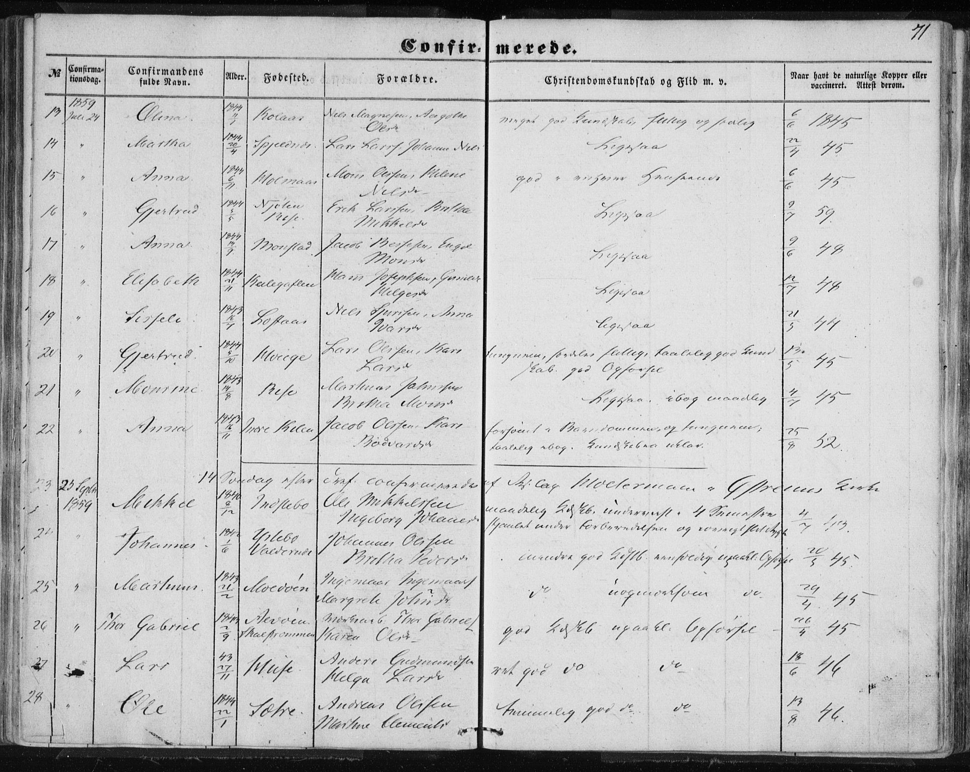 Lindås Sokneprestembete, AV/SAB-A-76701/H/Haa/Haaa/L0013: Parish register (official) no. A 13, 1848-1862, p. 71