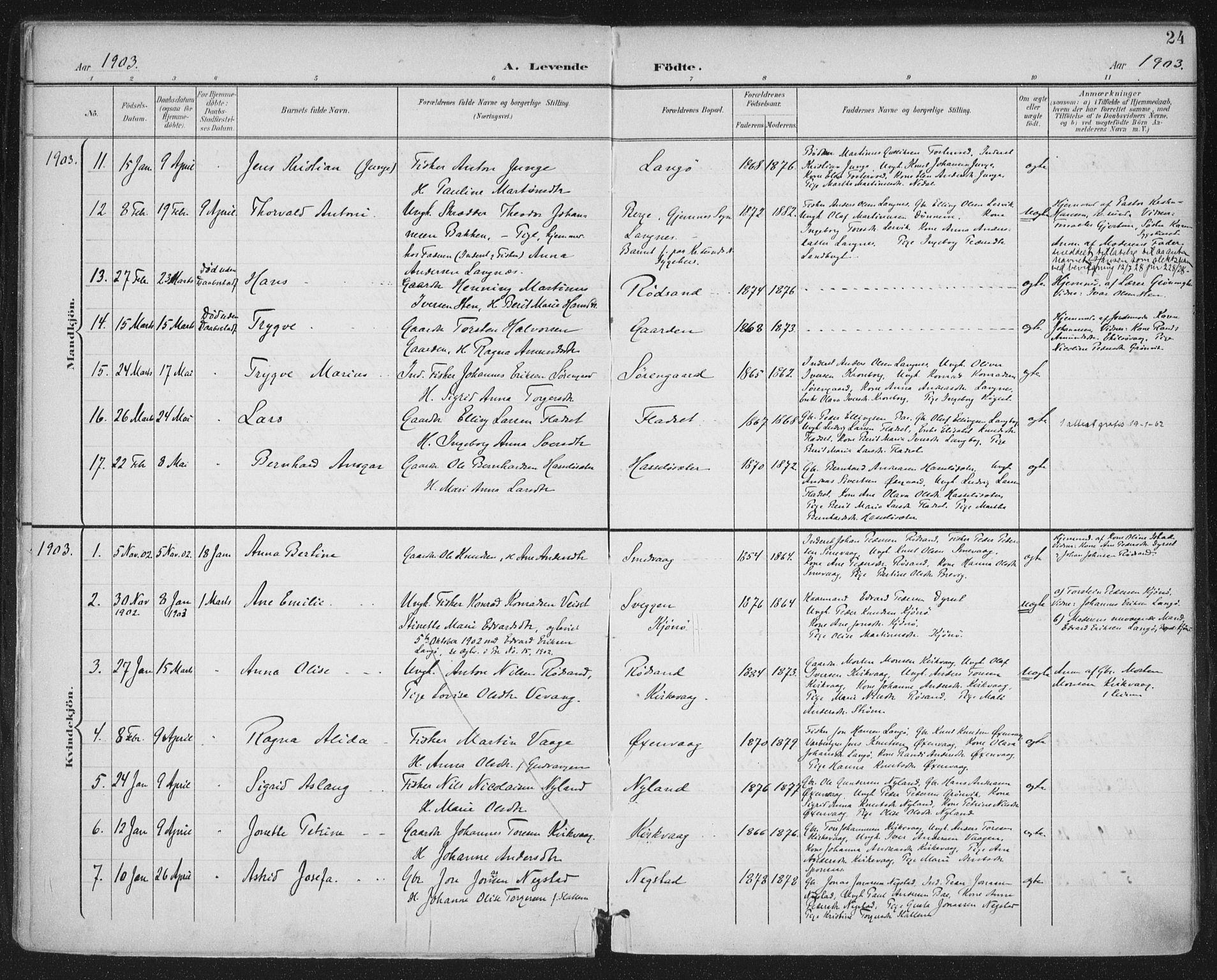 Ministerialprotokoller, klokkerbøker og fødselsregistre - Møre og Romsdal, SAT/A-1454/569/L0820: Parish register (official) no. 569A06, 1900-1911, p. 24