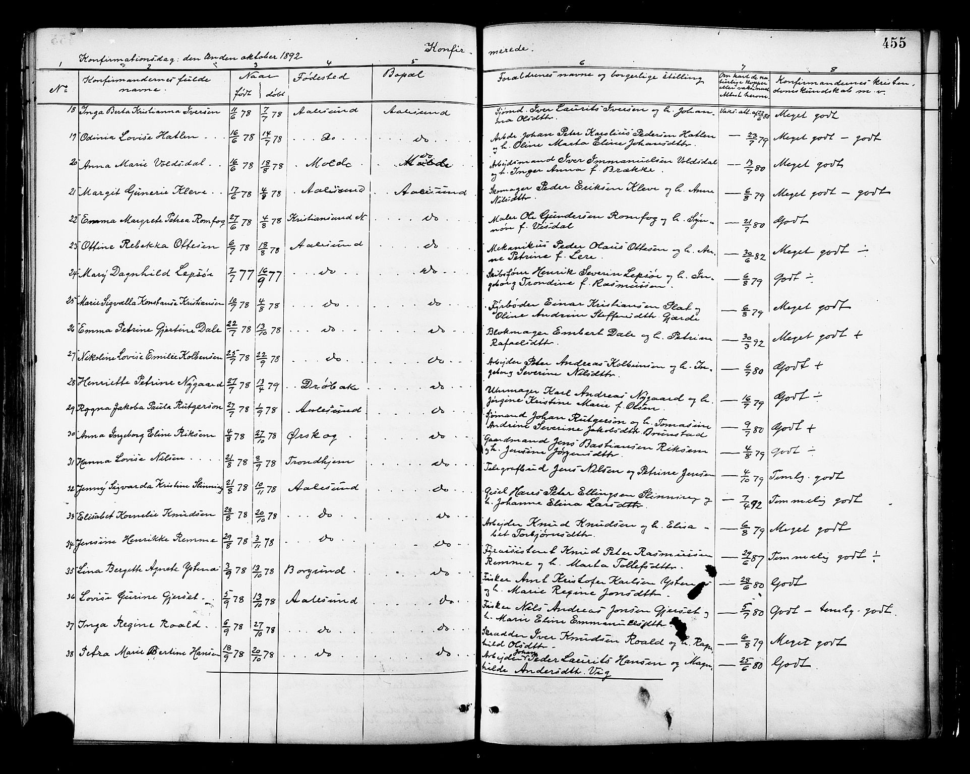 Ministerialprotokoller, klokkerbøker og fødselsregistre - Møre og Romsdal, AV/SAT-A-1454/529/L0455: Parish register (official) no. 529A05, 1885-1893, p. 455