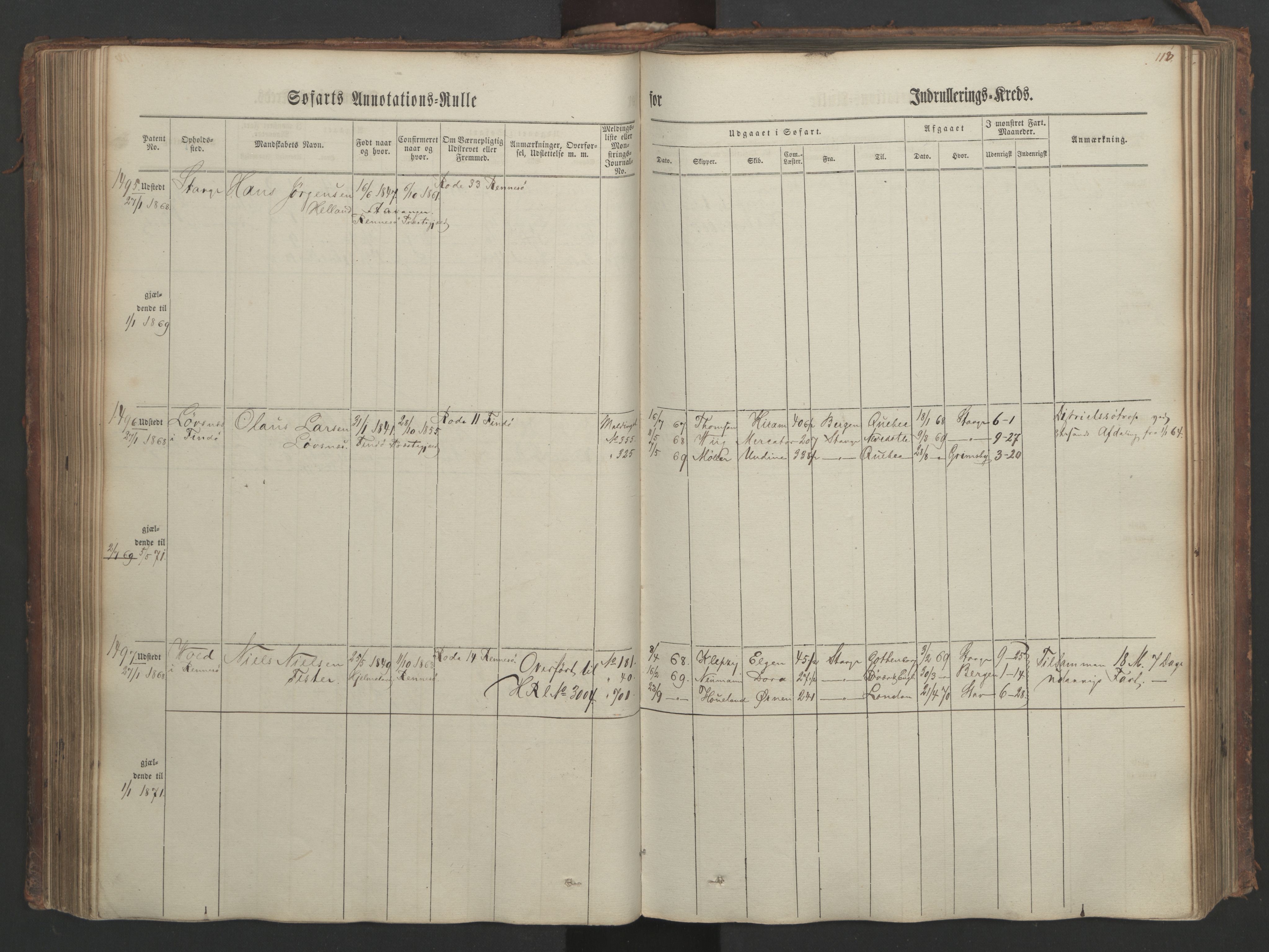 Stavanger sjømannskontor, AV/SAST-A-102006/F/Ff/L0003: Annotasjonsrulle, patentnr. 1144-1761, 1866, p. 136