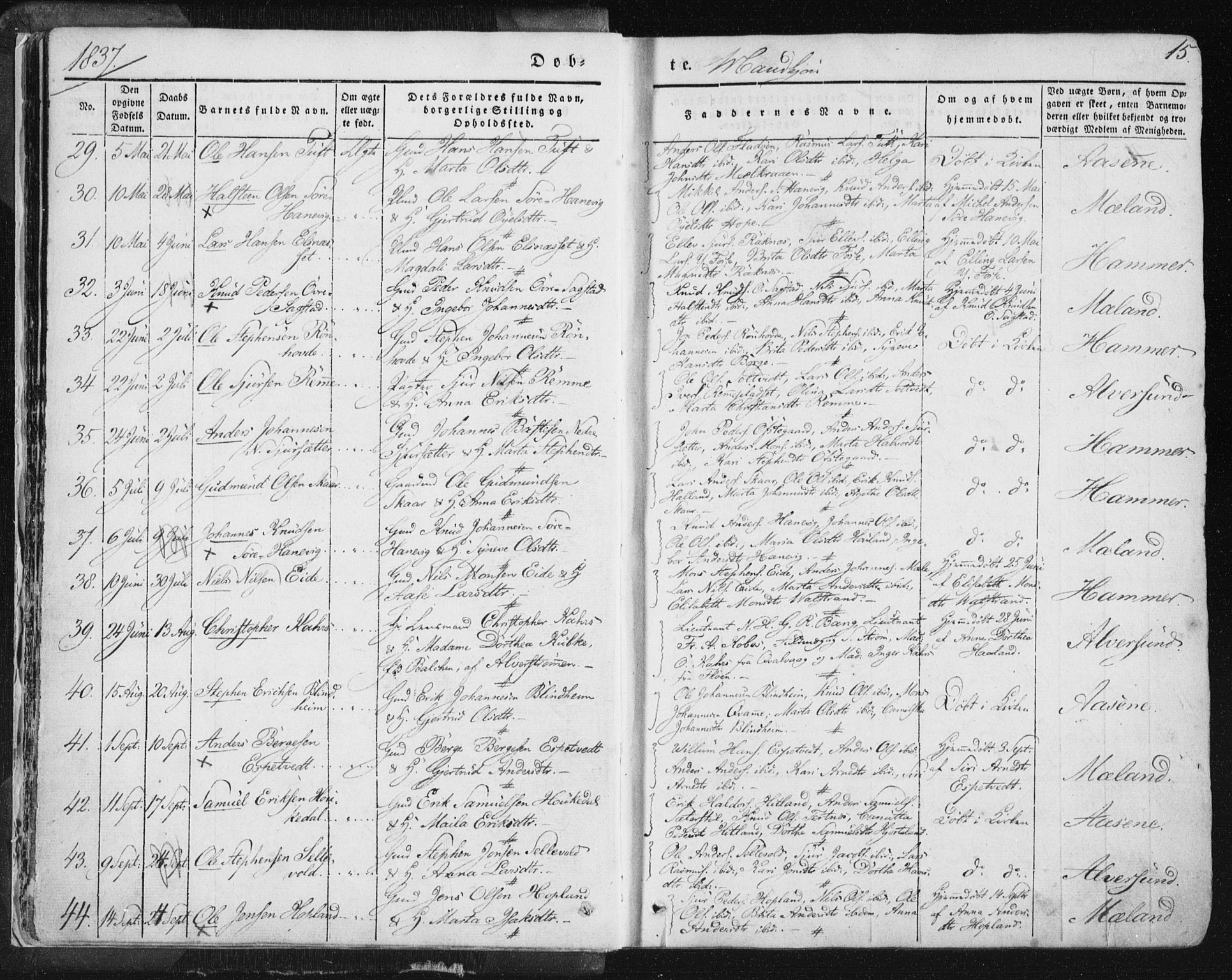 Hamre sokneprestembete, AV/SAB-A-75501/H/Ha/Haa/Haaa/L0012: Parish register (official) no. A 12, 1834-1845, p. 15