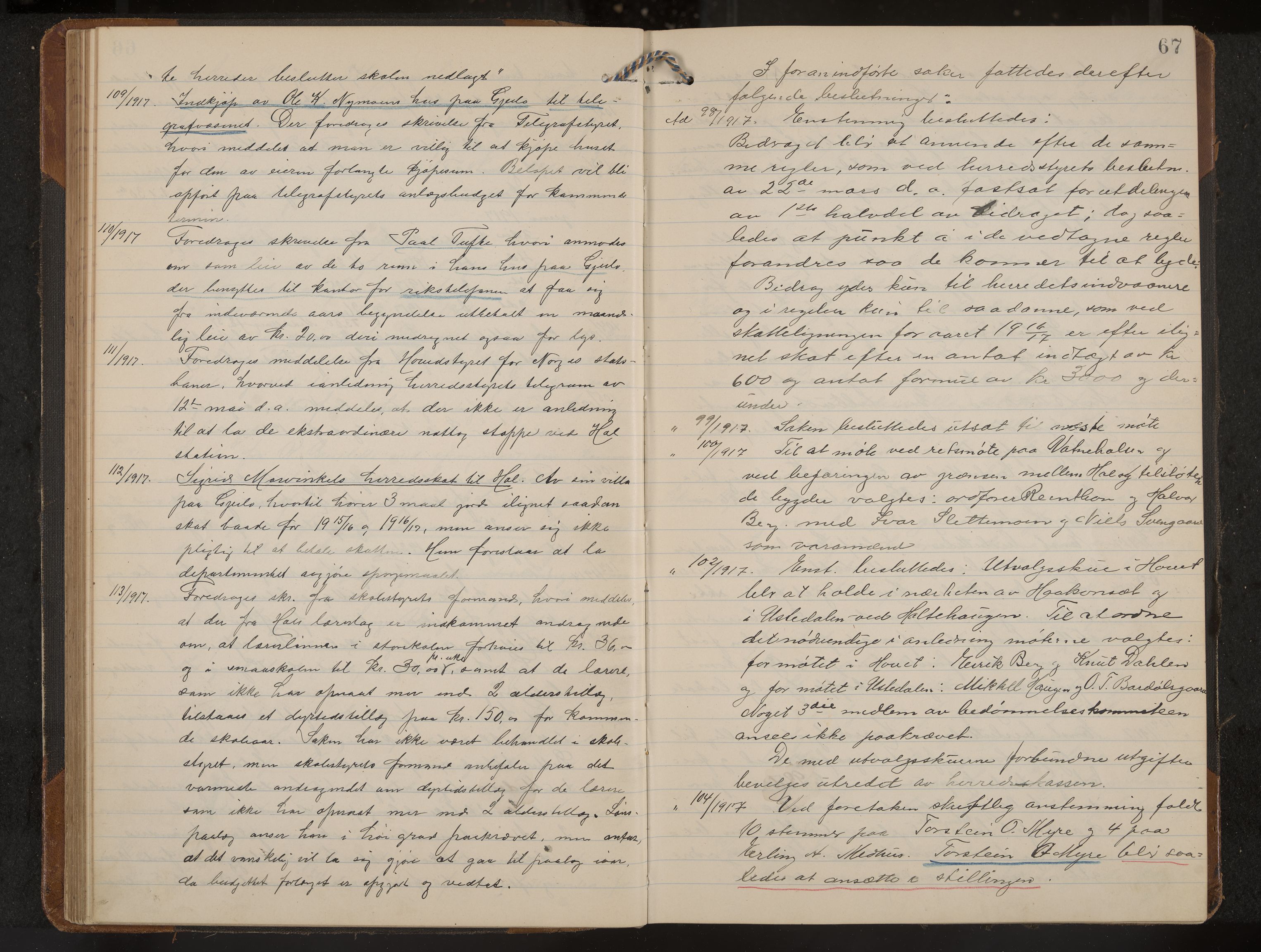 Hol formannskap og sentraladministrasjon, IKAK/0620021-1/A/L0006: Møtebok, 1916-1922, p. 67