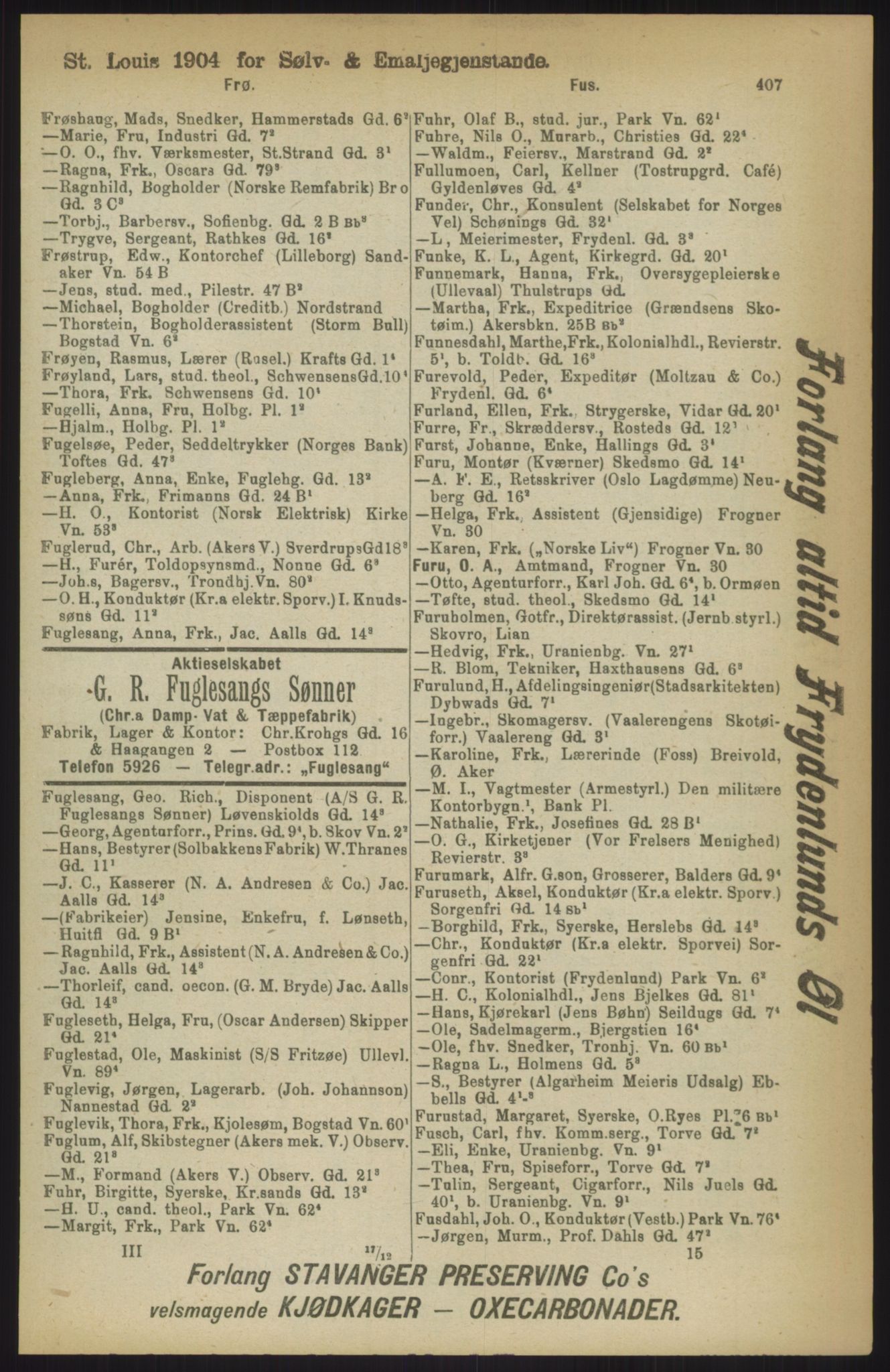 Kristiania/Oslo adressebok, PUBL/-, 1911, p. 407