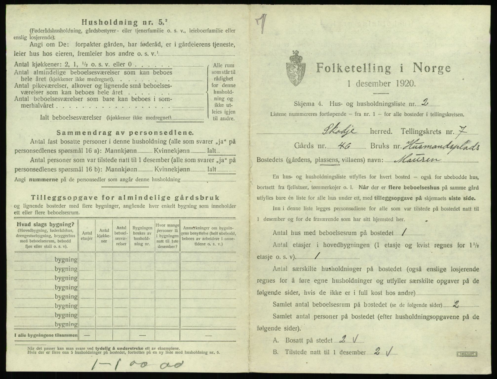 SAT, 1920 census for Skodje, 1920, p. 467