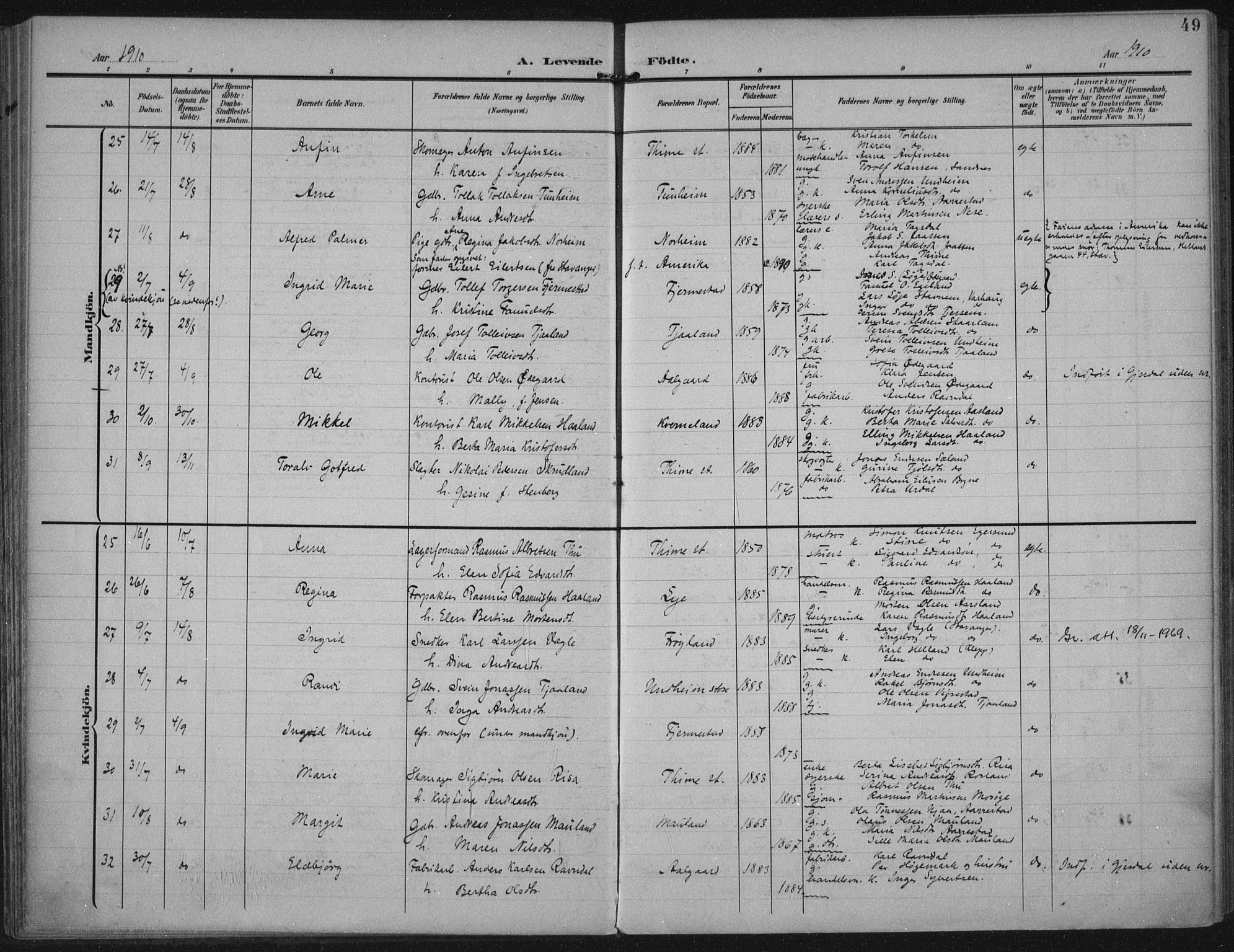 Lye sokneprestkontor, AV/SAST-A-101794/002/A/L0001: Parish register (official) no. A 12, 1904-1920, p. 49