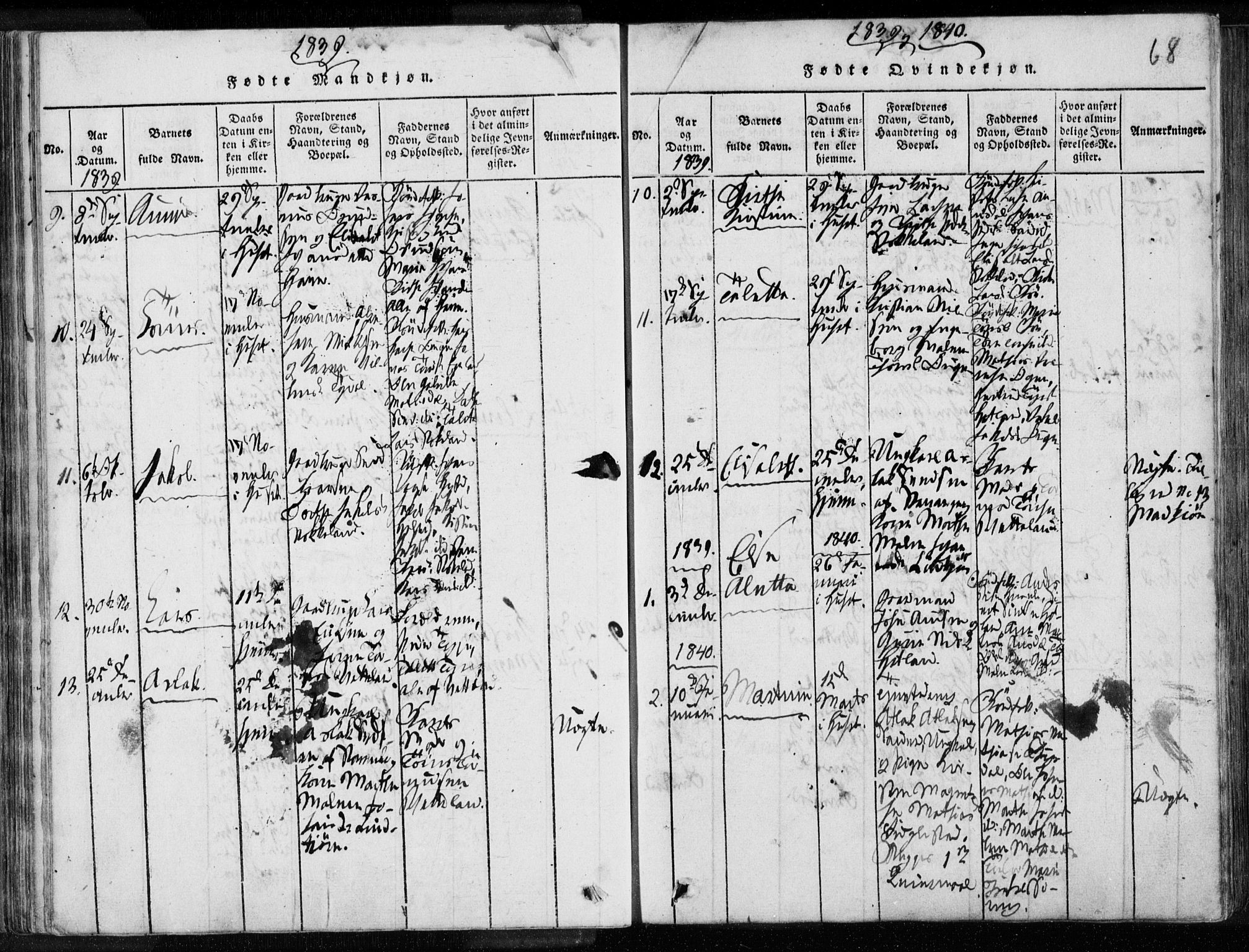 Eigersund sokneprestkontor, SAST/A-101807/S08/L0008: Parish register (official) no. A 8, 1816-1847, p. 68