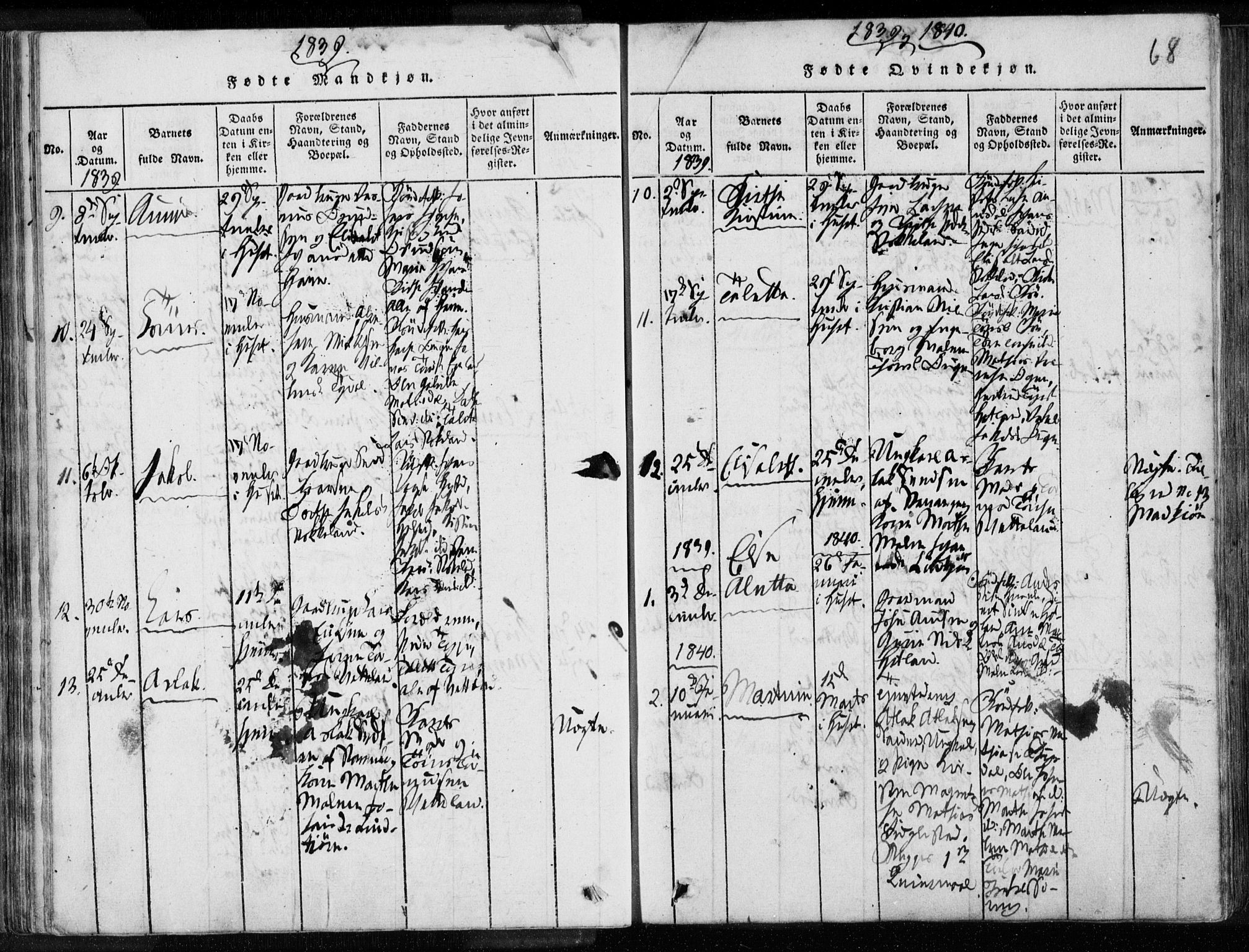 Eigersund sokneprestkontor, AV/SAST-A-101807/001/30/30BA/L0008: Parish register (official) no. A 8, 1816-1847, p. 68