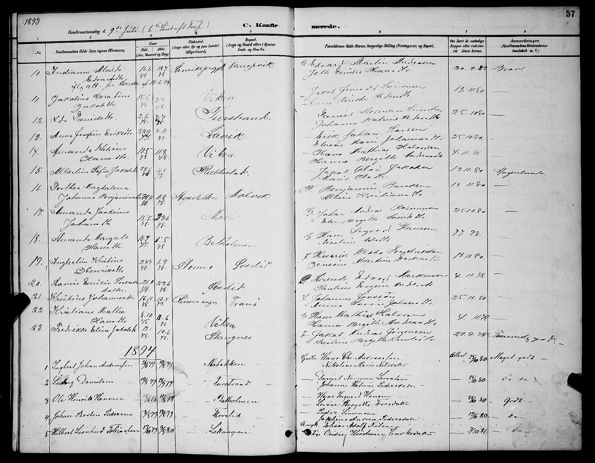 Tranøy sokneprestkontor, SATØ/S-1313/I/Ia/Iab/L0004klokker: Parish register (copy) no. 4, 1888-1901, p. 57
