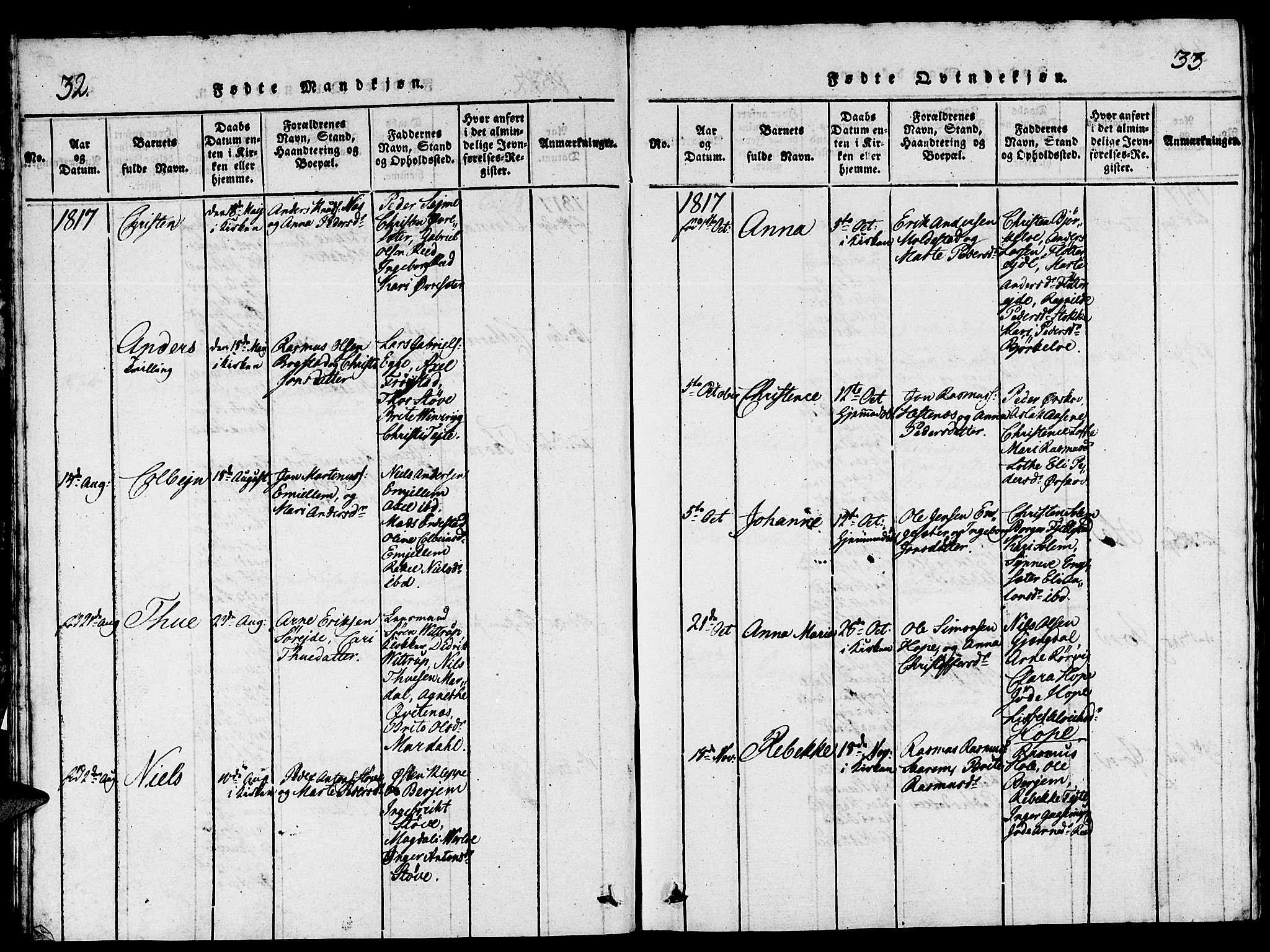 Gloppen sokneprestembete, SAB/A-80101/H/Hab/Haba/L0001: Parish register (copy) no. A 1, 1816-1827, p. 32-33