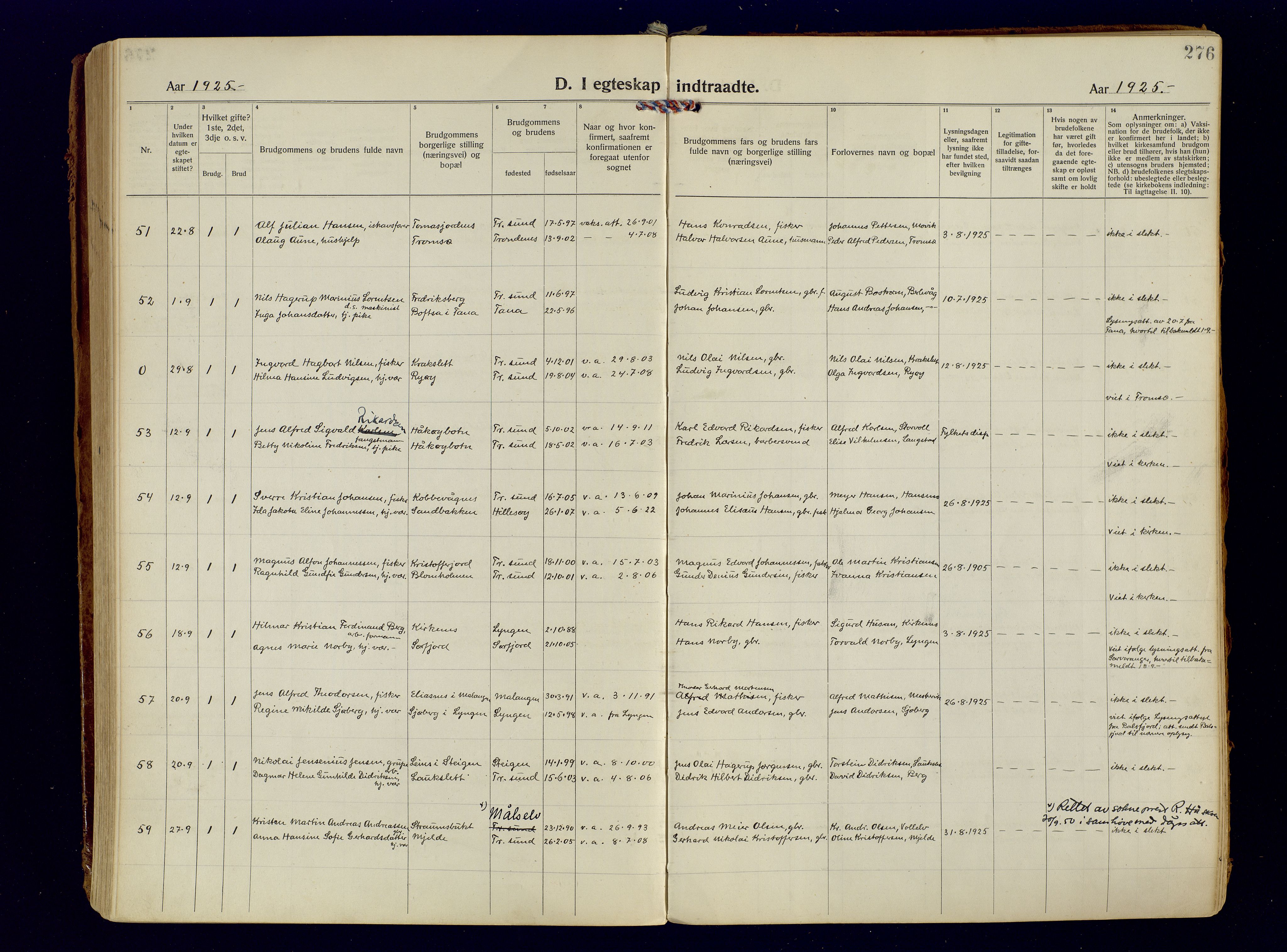 Tromsøysund sokneprestkontor, AV/SATØ-S-1304/G/Ga/L0009kirke: Parish register (official) no. 9, 1922-1934, p. 276