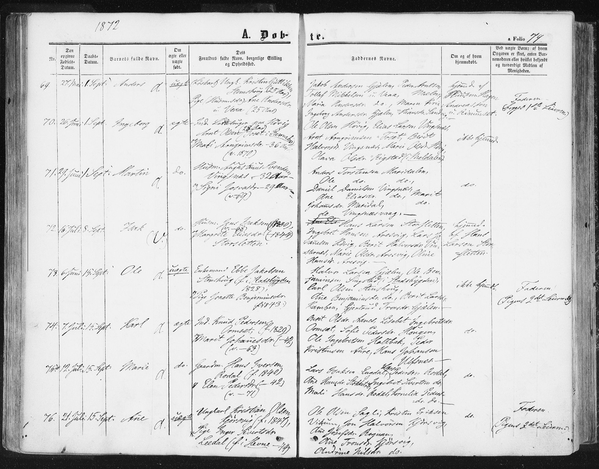 Ministerialprotokoller, klokkerbøker og fødselsregistre - Møre og Romsdal, AV/SAT-A-1454/578/L0905: Parish register (official) no. 578A04, 1859-1877, p. 79