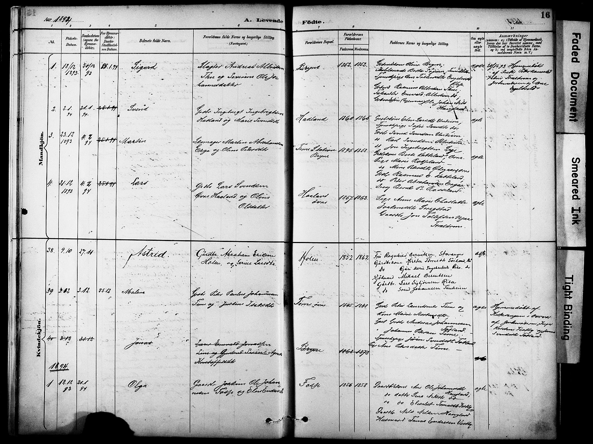 Lye sokneprestkontor, SAST/A-101794/001/30BA/L0011: Parish register (official) no. A 9, 1893-1903, p. 16