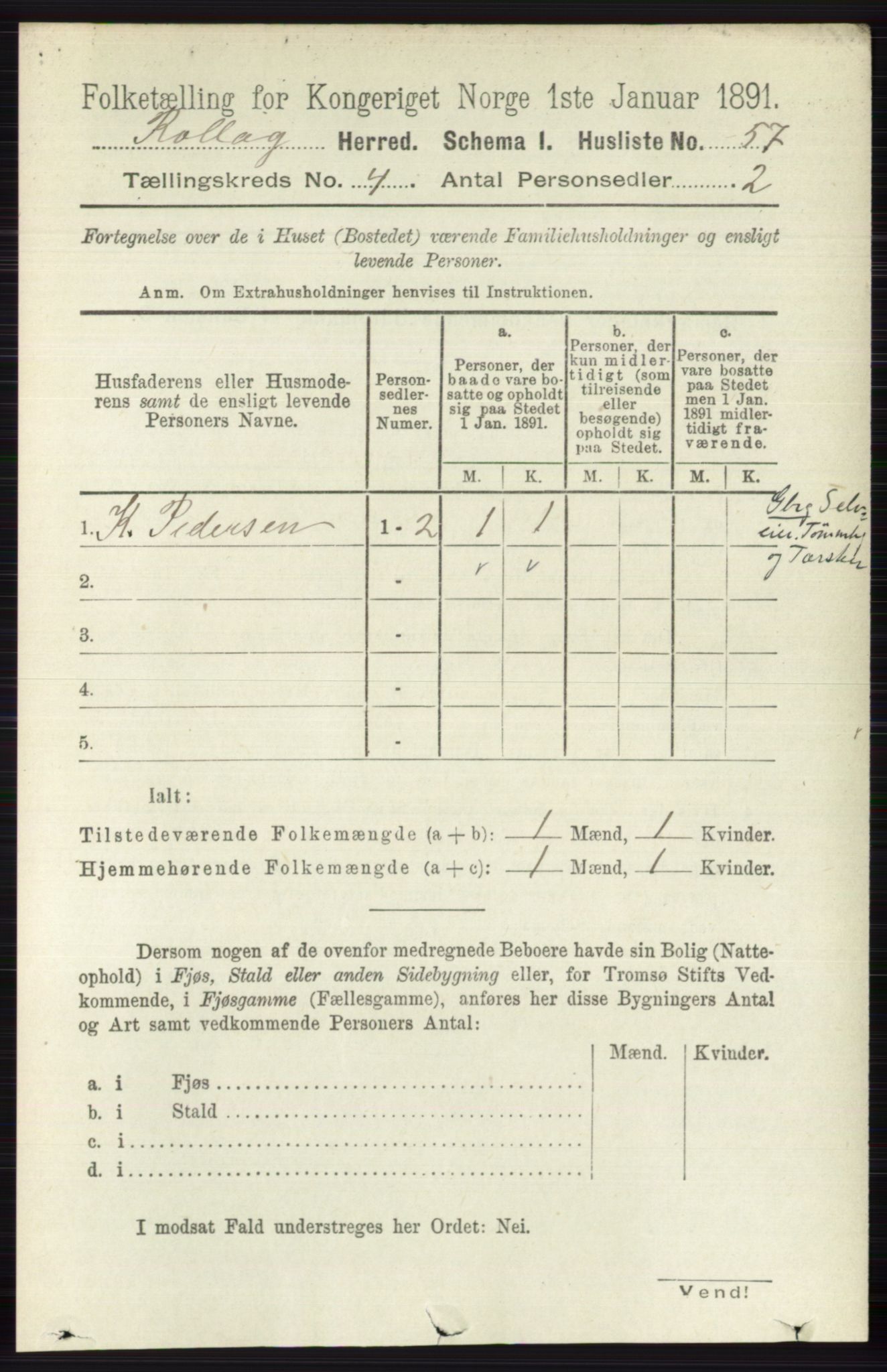 RA, 1891 census for 0632 Rollag, 1891, p. 1266