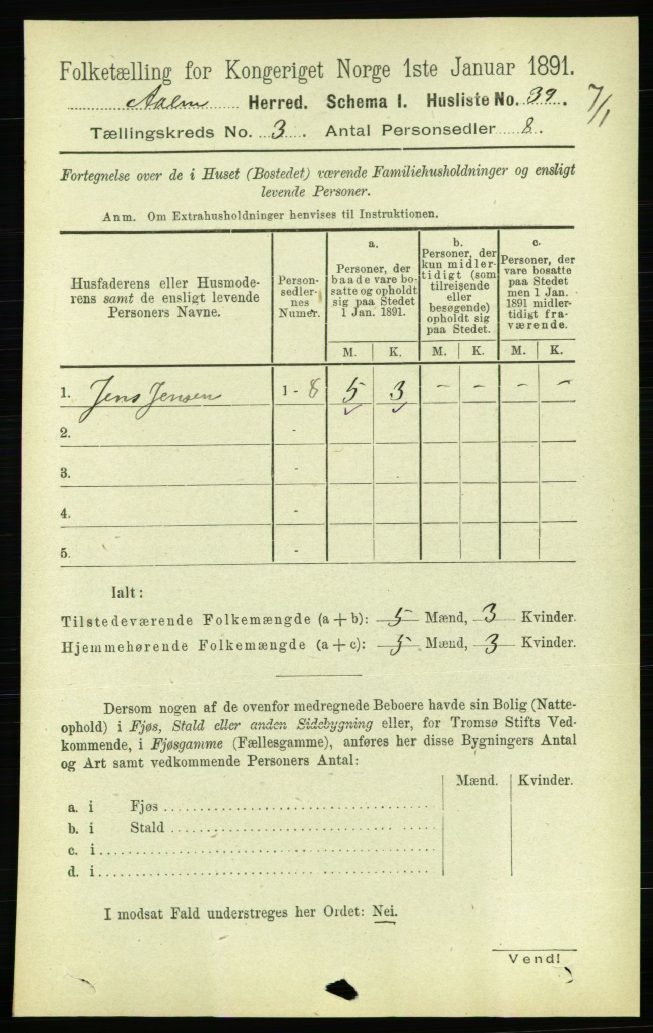 RA, 1891 census for 1644 Ålen, 1891, p. 724