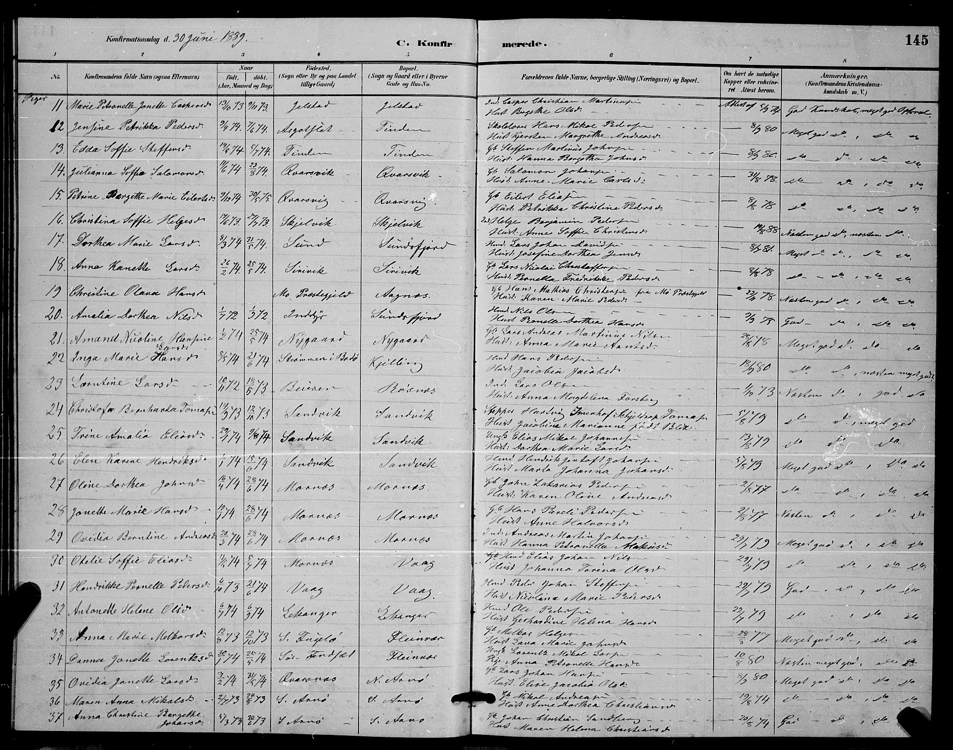 Ministerialprotokoller, klokkerbøker og fødselsregistre - Nordland, AV/SAT-A-1459/805/L0108: Parish register (copy) no. 805C04, 1885-1899, p. 145