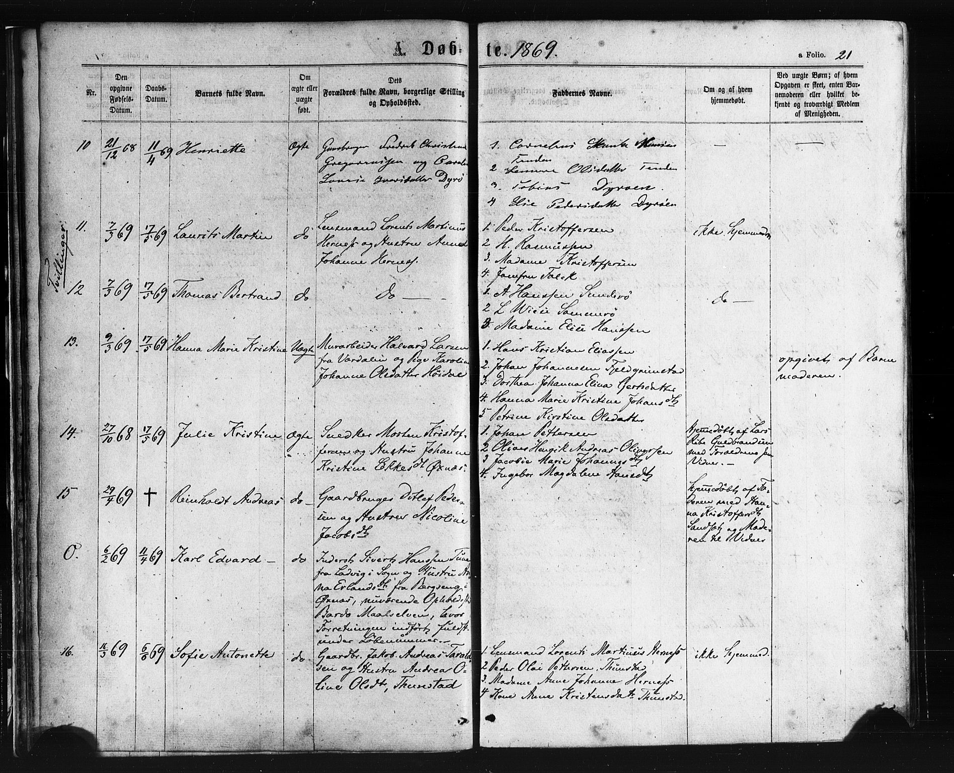 Ministerialprotokoller, klokkerbøker og fødselsregistre - Nordland, AV/SAT-A-1459/893/L1334: Parish register (official) no. 893A07, 1867-1877, p. 21